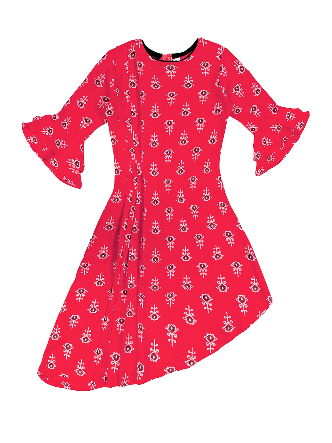 

Hunny Bunny Kids Coral & Brown Ethnic Motifs Printed Asymmetric Pure Cotton Kurti