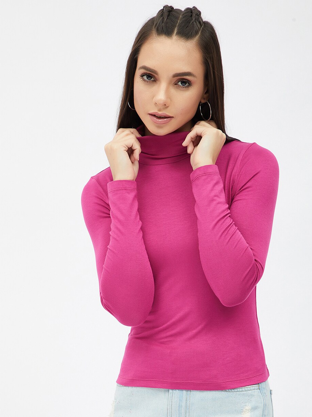 

Harpa Women Pink Fitted High Neck Top
