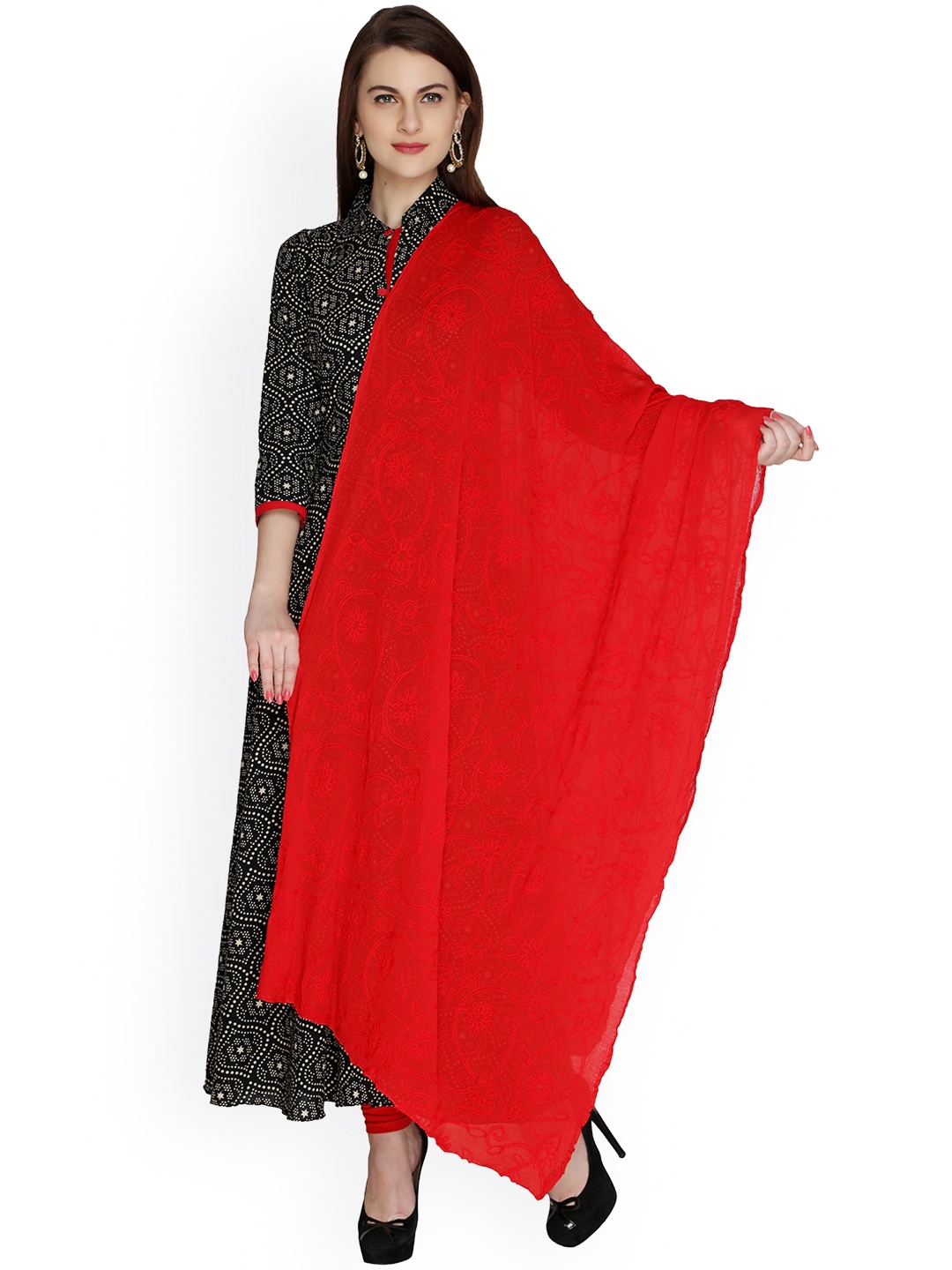 

Dupatta Bazaar Red Embroidered Chiffon Dupatta