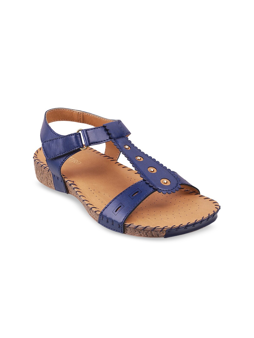 

Metro Women Blue Textured Comfort Sandals With Laser Cuts