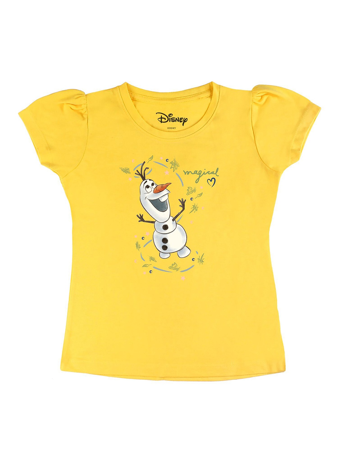 

Disney by Wear Your Mind Girls Yellow Frozen Printed Pure Cotton T-shirt