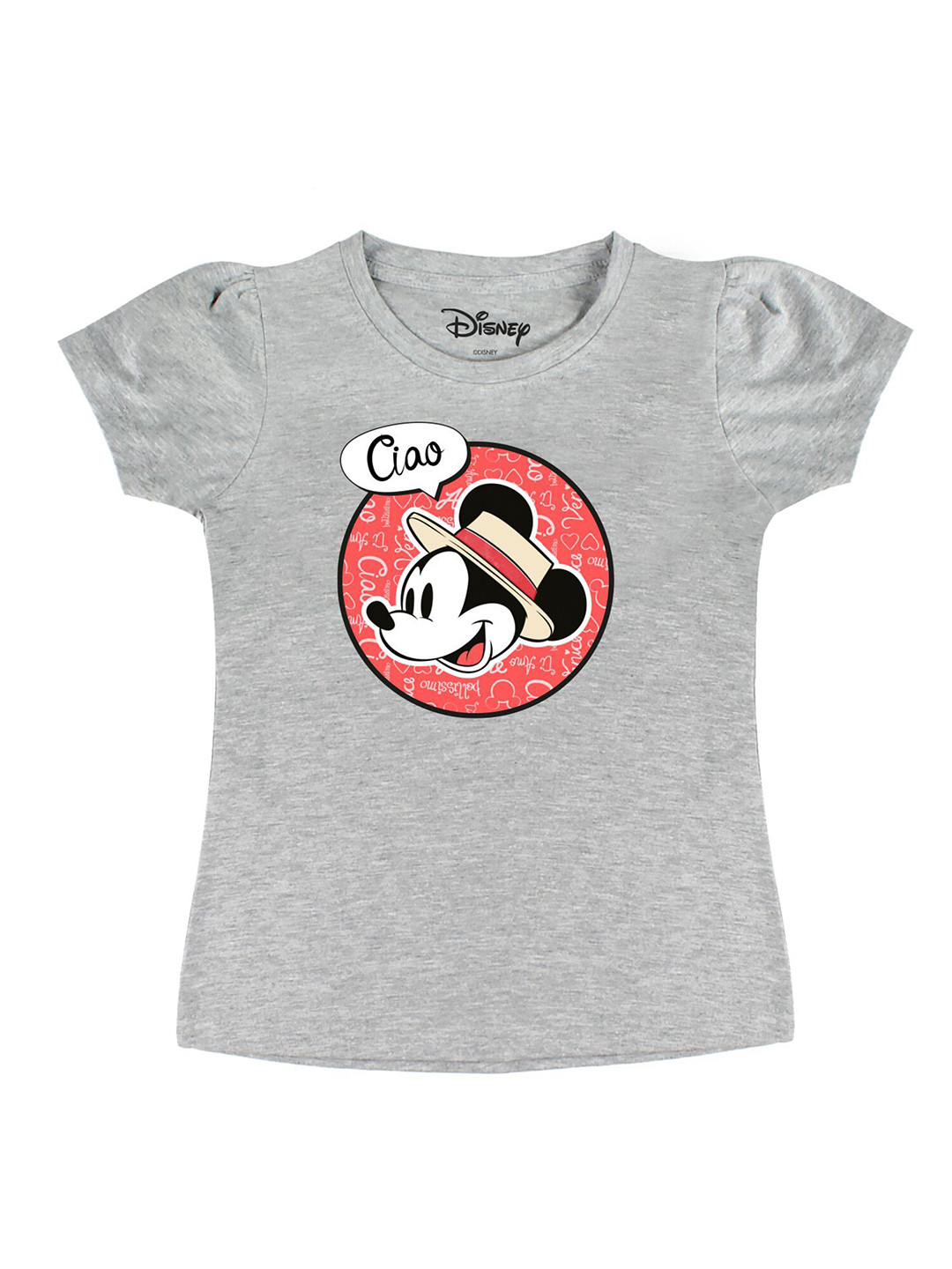 

Disney by Wear Your Mind Girls Grey Melange Printed T-shirt