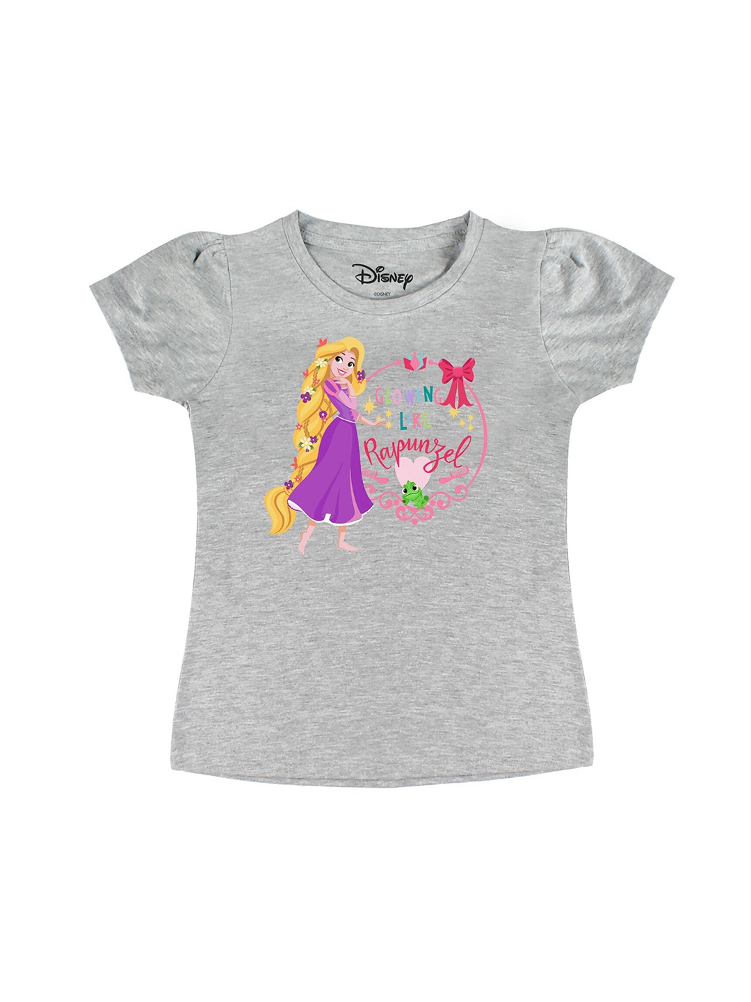 

Disney by Wear Your Mind Girls Grey Disney Princess Printed Pure Cotton T-shirt