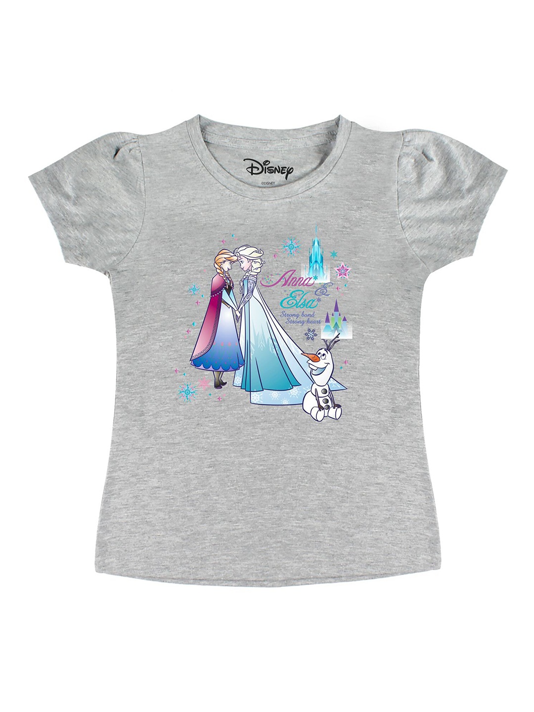 

Disney by Wear Your Mind Girls Grey Printed Extended Sleeves Applique T-shirt