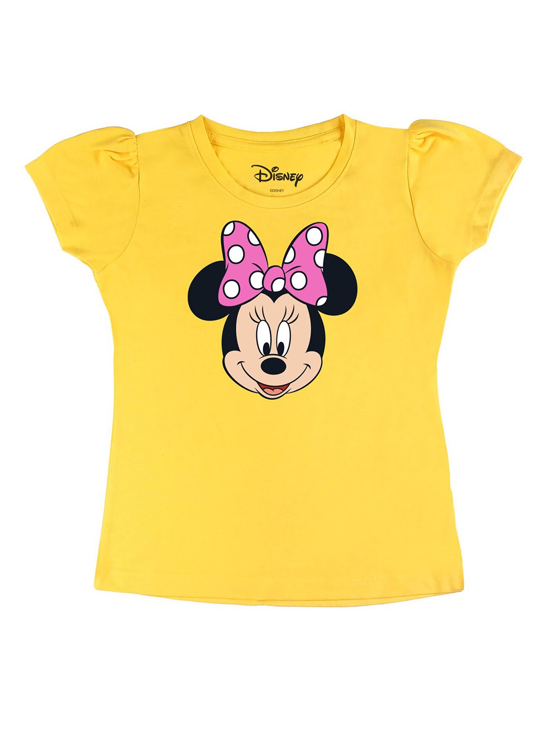 

Disney by Wear Your Mind Girls Yellow Minnie Mouse Printed Pure Cotton T-shirt