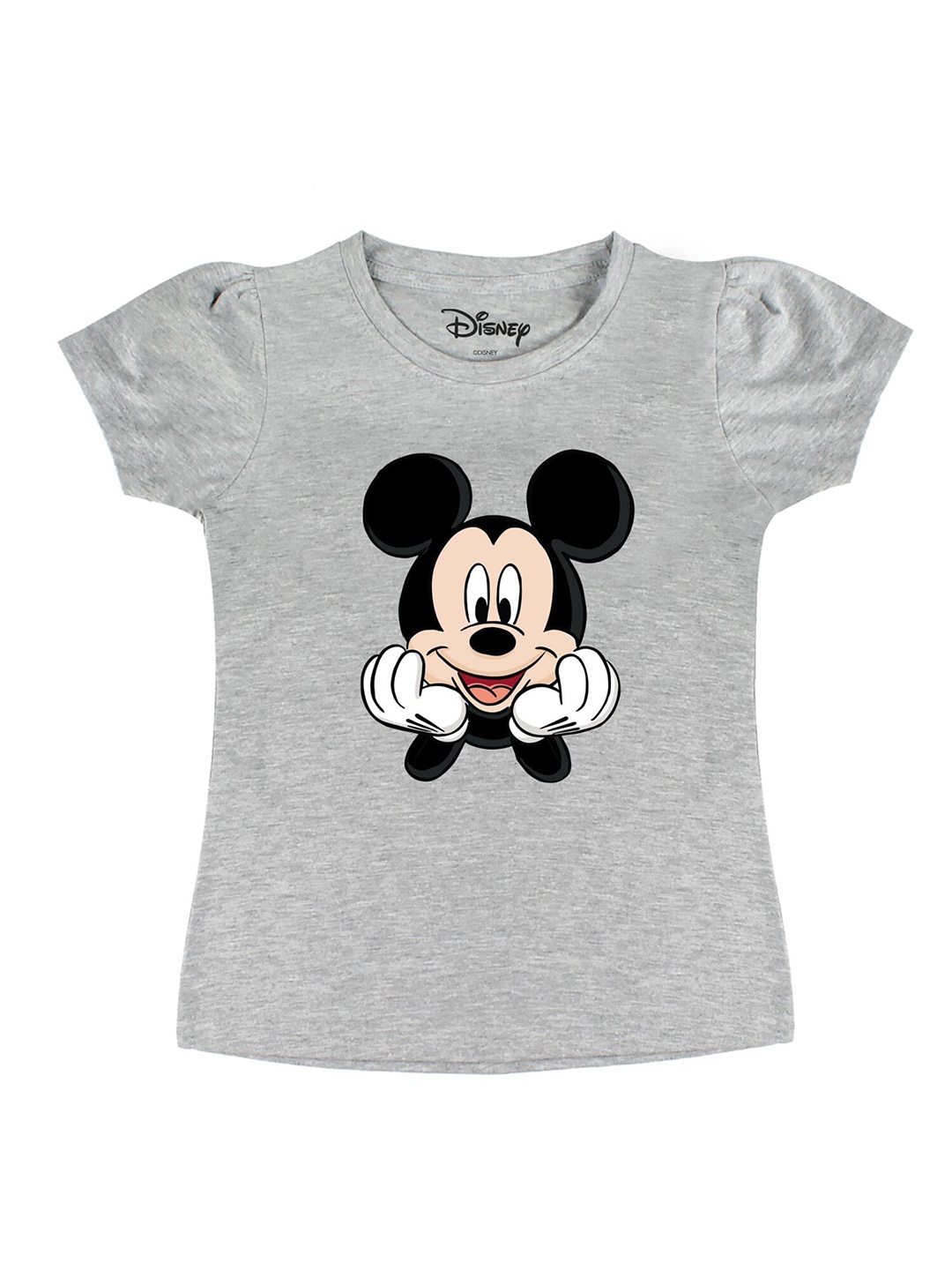 

Disney by Wear Your Mind Girls Grey Mickey Mouse Printed Pure Cotton T-shirt