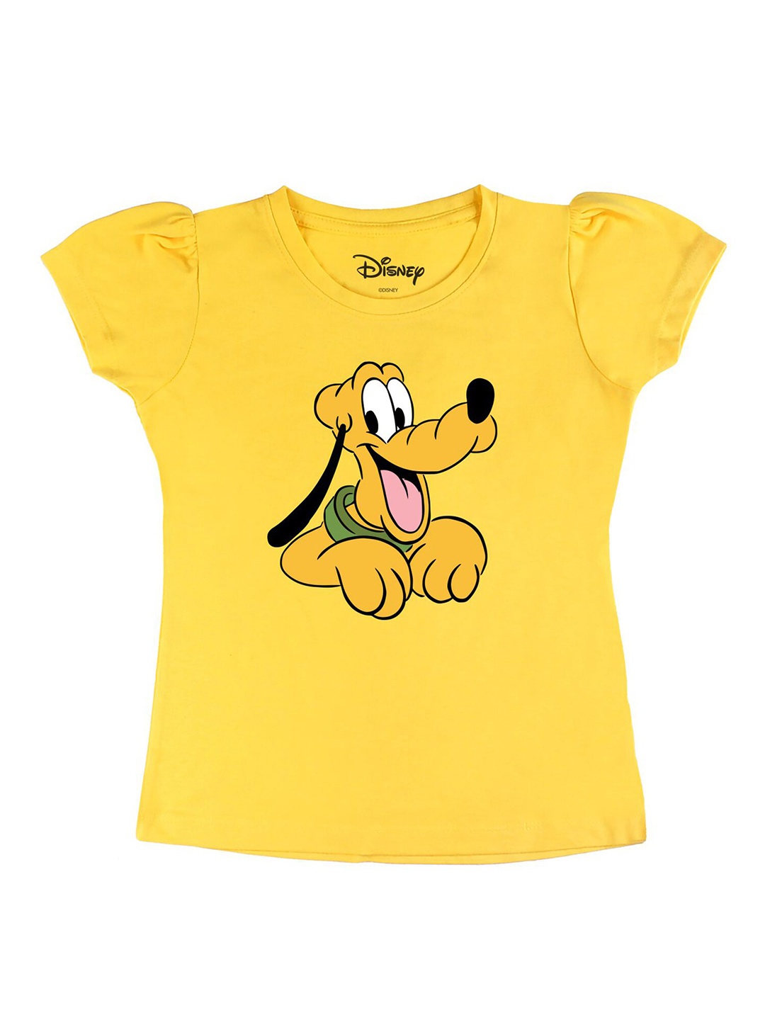 

Disney by Wear Your Mind Girls Yellow Printed Puff Sleeves Pure Cotton T-shirt