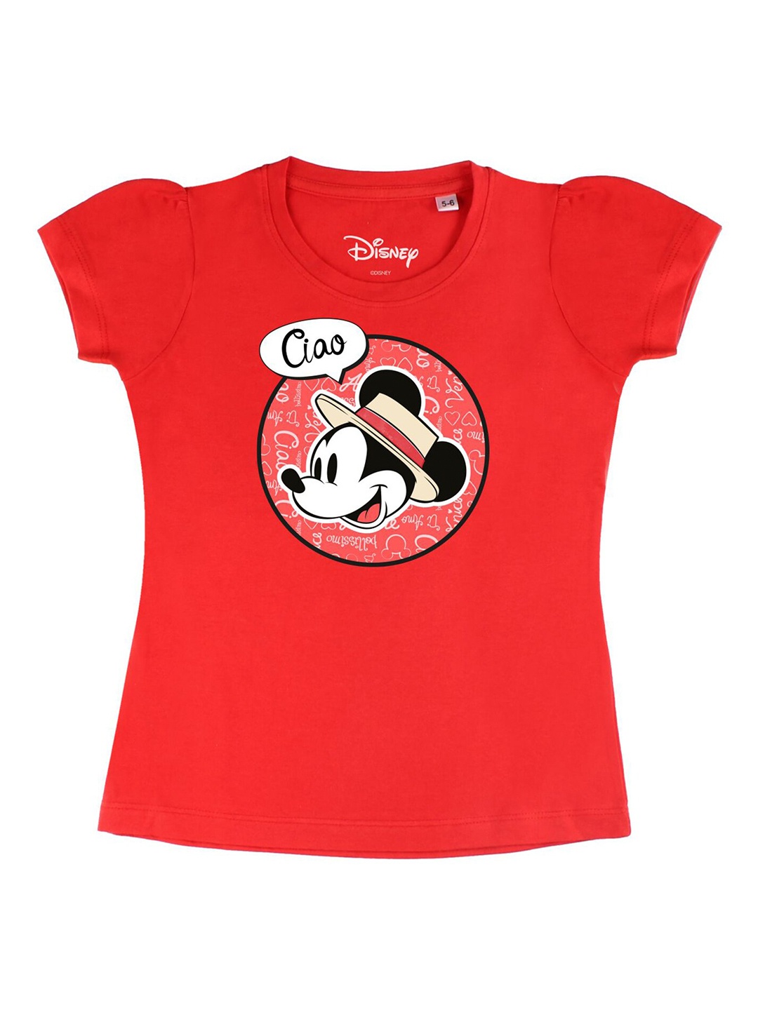 

Disney by Wear Your Mind Girls Red Mickey Mouse Printed Pure Cotton T-shirt