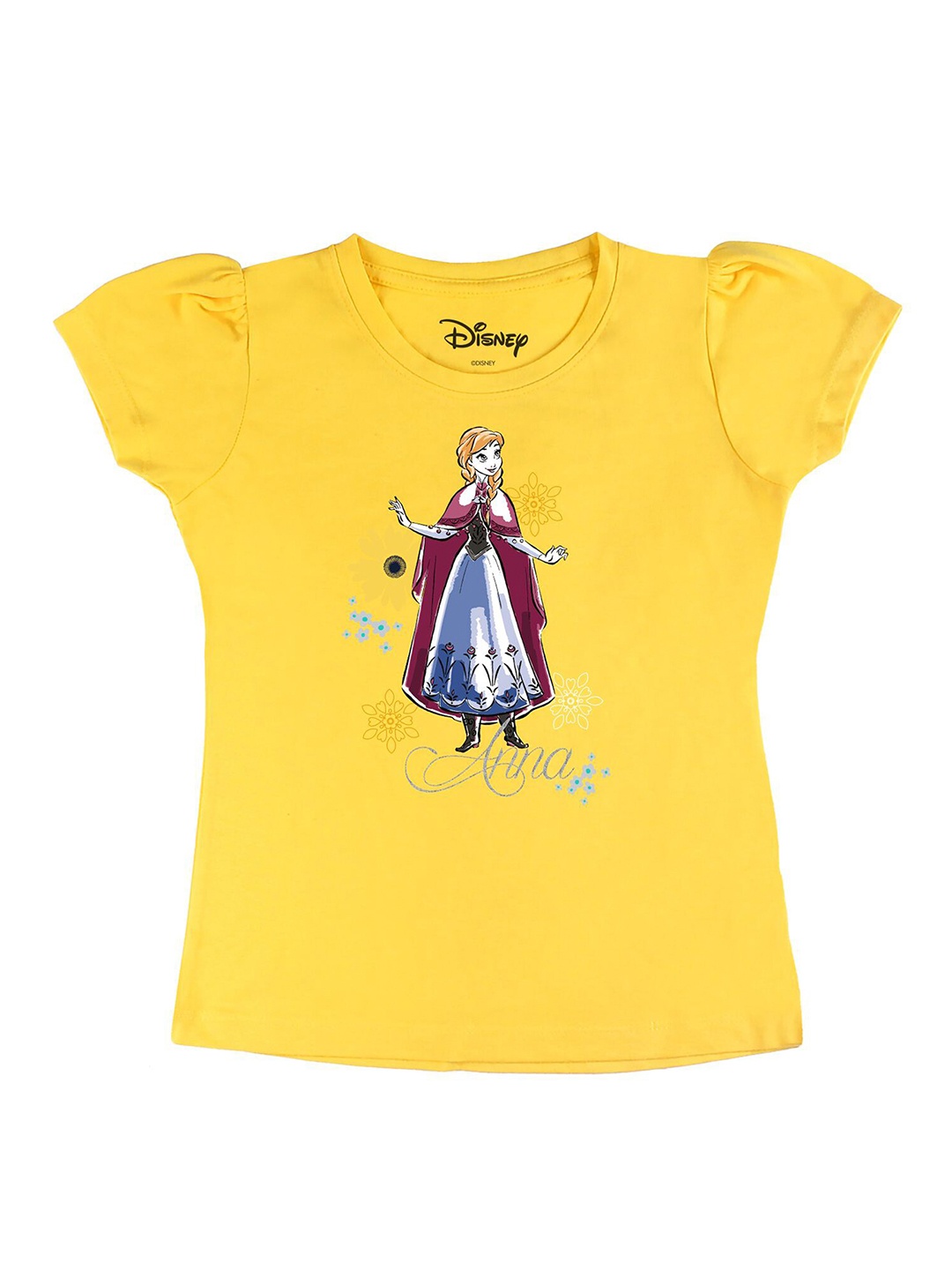 

Disney by Wear Your Mind Girls Yellow Frozen Character Printed Pure Cotton T-shirt