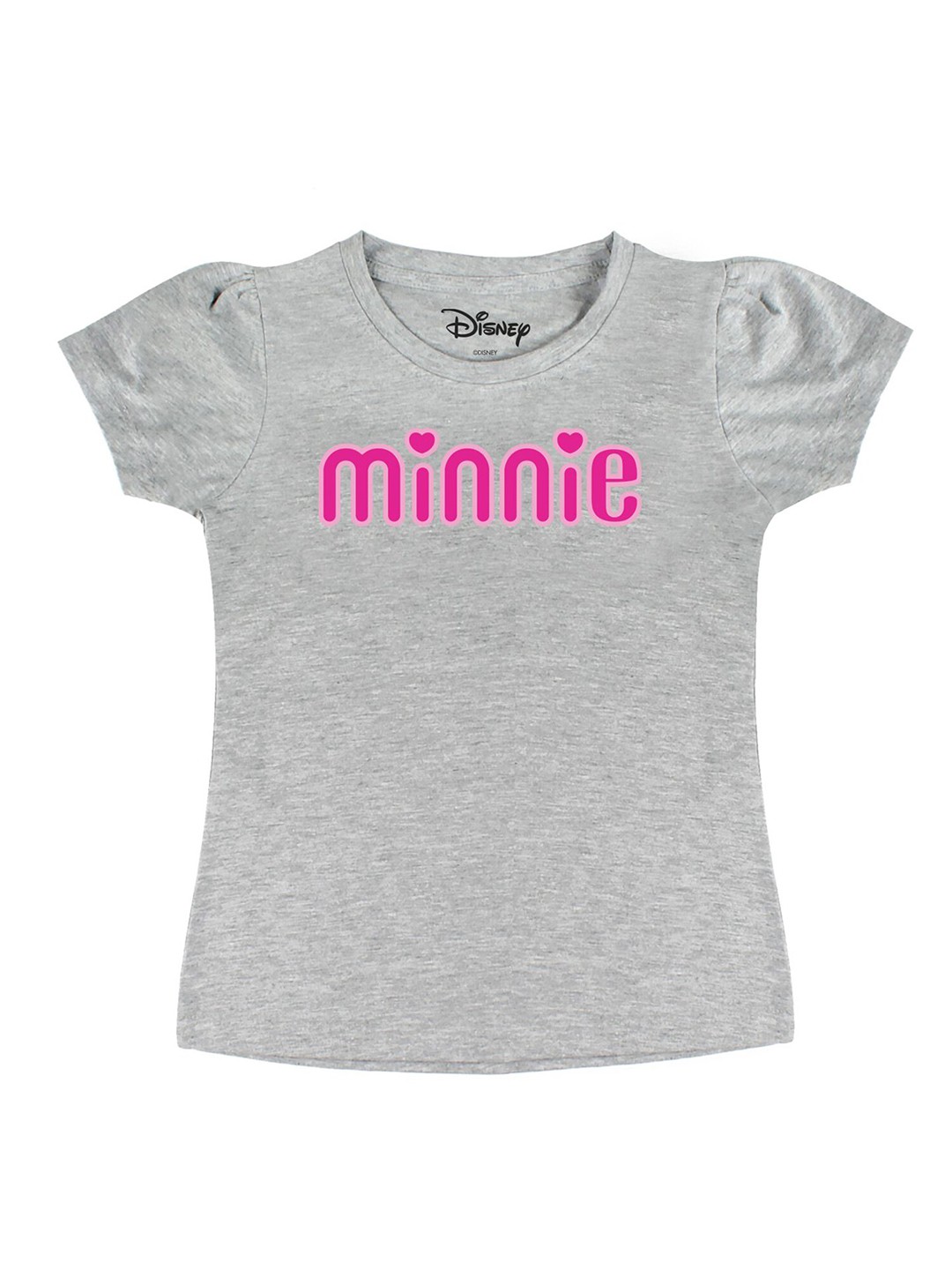 

Disney by Wear Your Mind Girls Grey Typography Printed Puff Sleeves Pure Cotton T-shirt