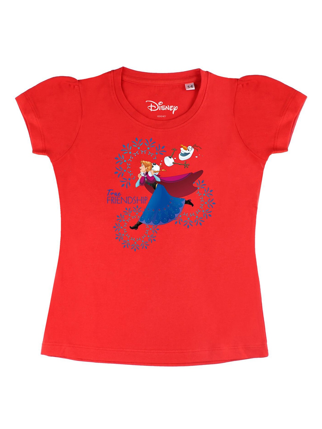 

Disney by Wear Your Mind Girls Red Printed Puff Sleeves Pure Cotton T-shirt
