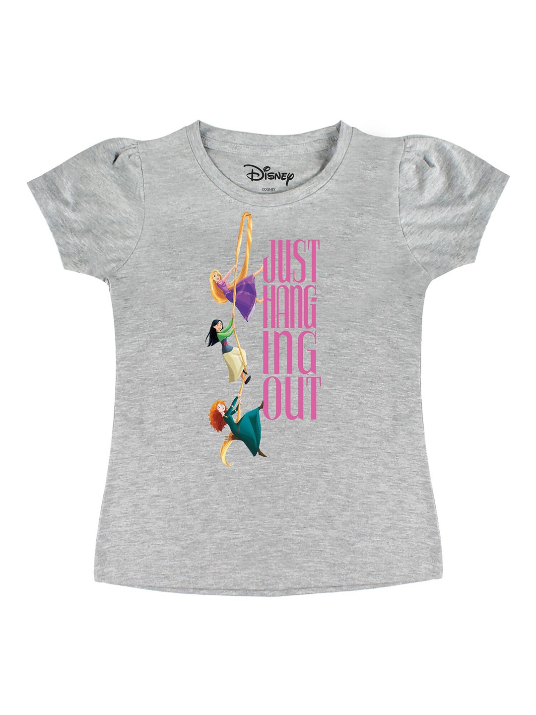 

Disney by Wear Your Mind Girls Grey Typography Printed T-shirt