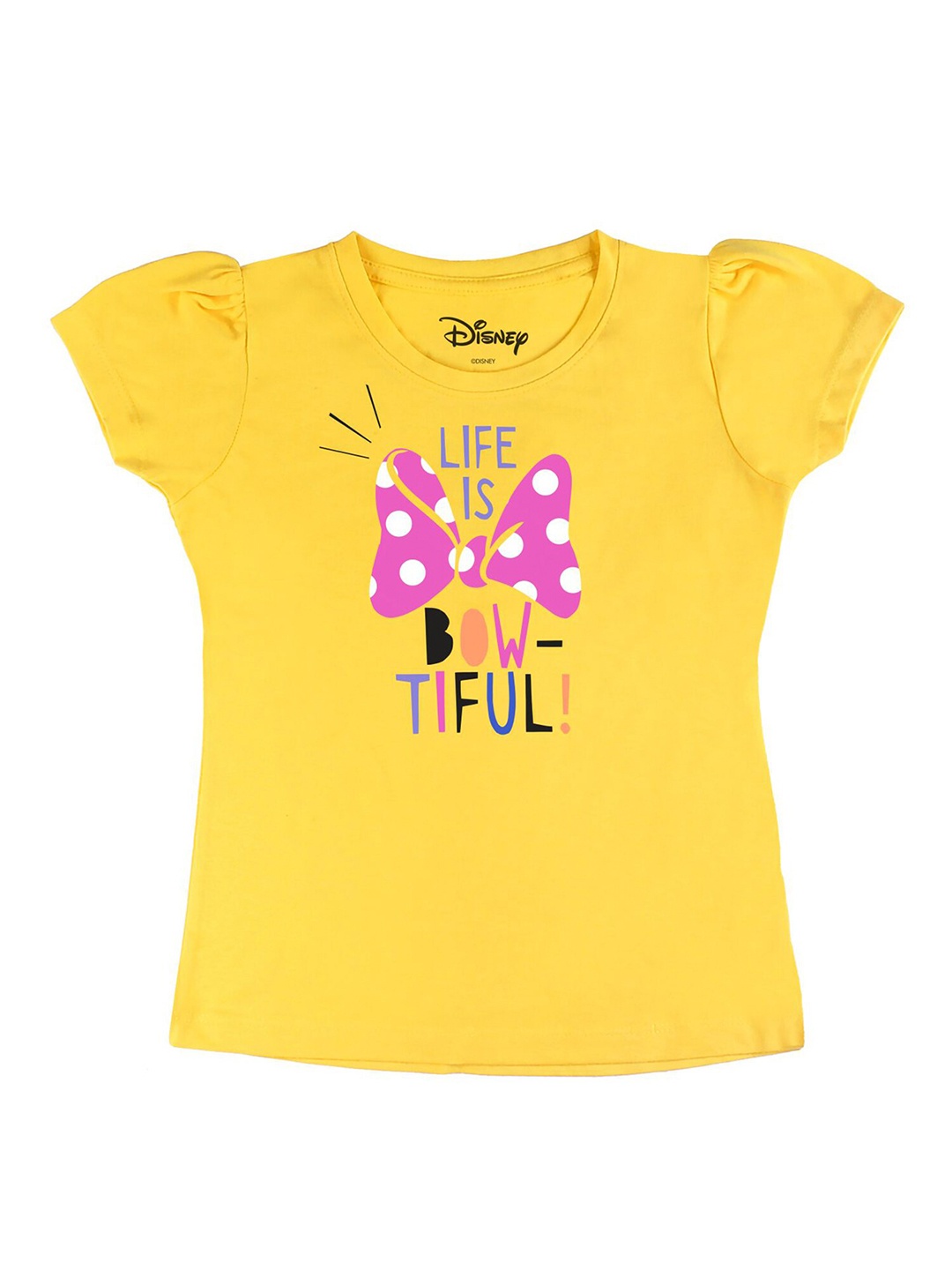 

Disney by Wear Your Mind Girls Yellow Typography Printed Extended Sleeves T-shirt