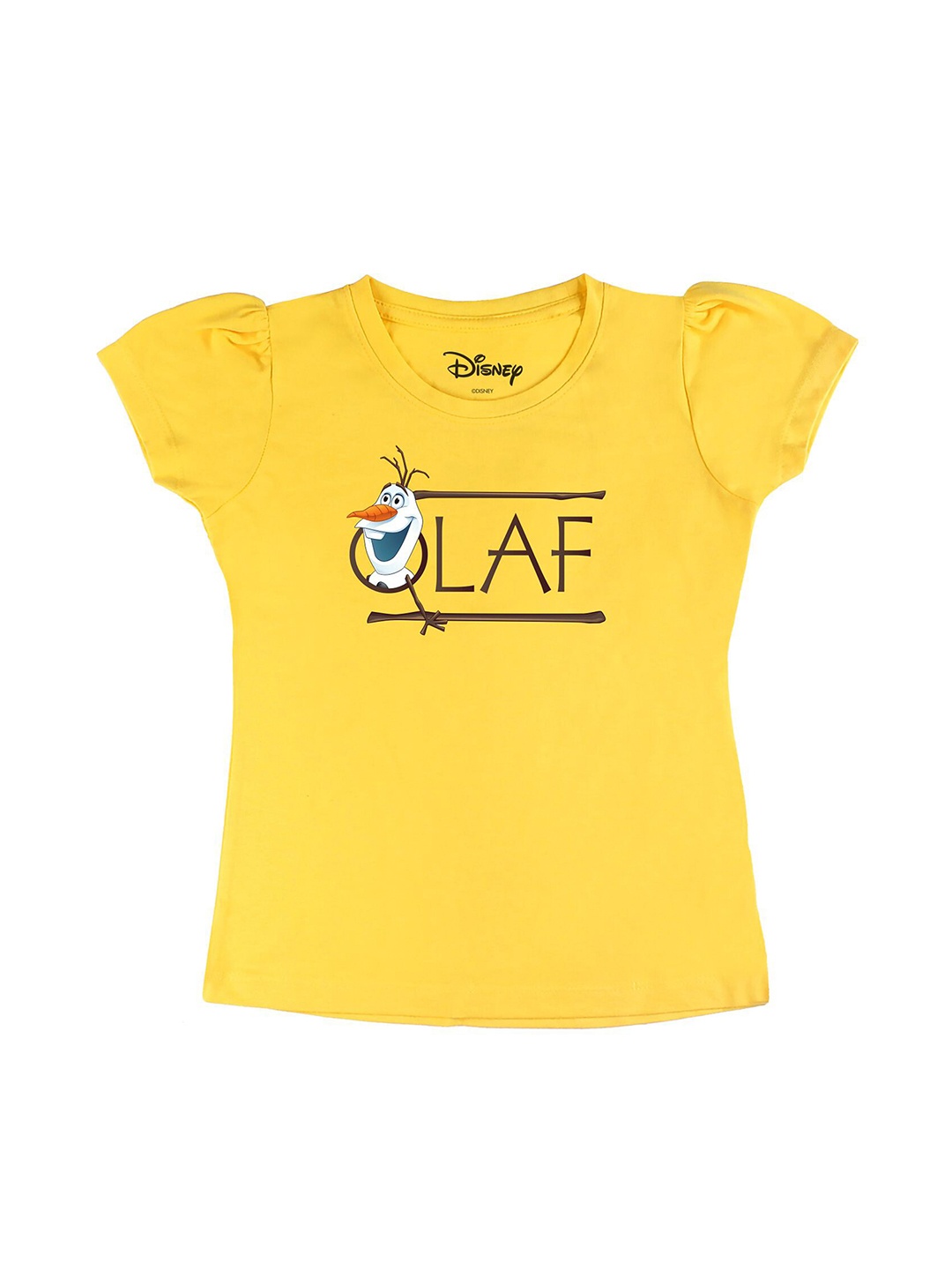 

Disney by Wear Your Mind Girls Yellow Typography Printed V-Neck Extended Sleeves T-shirt