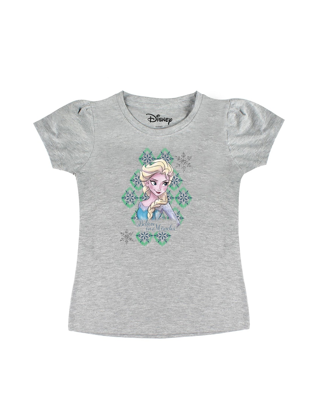 

Disney by Wear Your Mind Girls Grey Floral Printed T-shirt