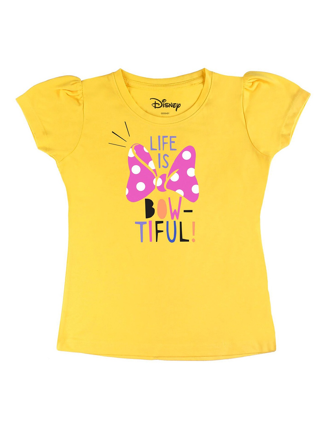 

Disney by Wear Your Mind Girls Yellow Typography Printed Extended Sleeves T-shirt