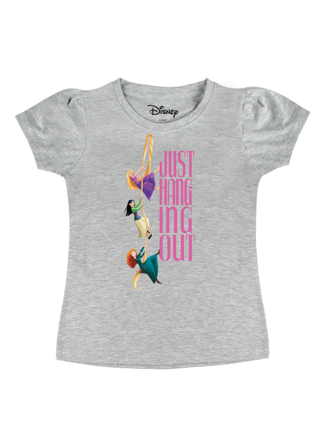 

Disney by Wear Your Mind Girls Grey Typography Printed T-shirt