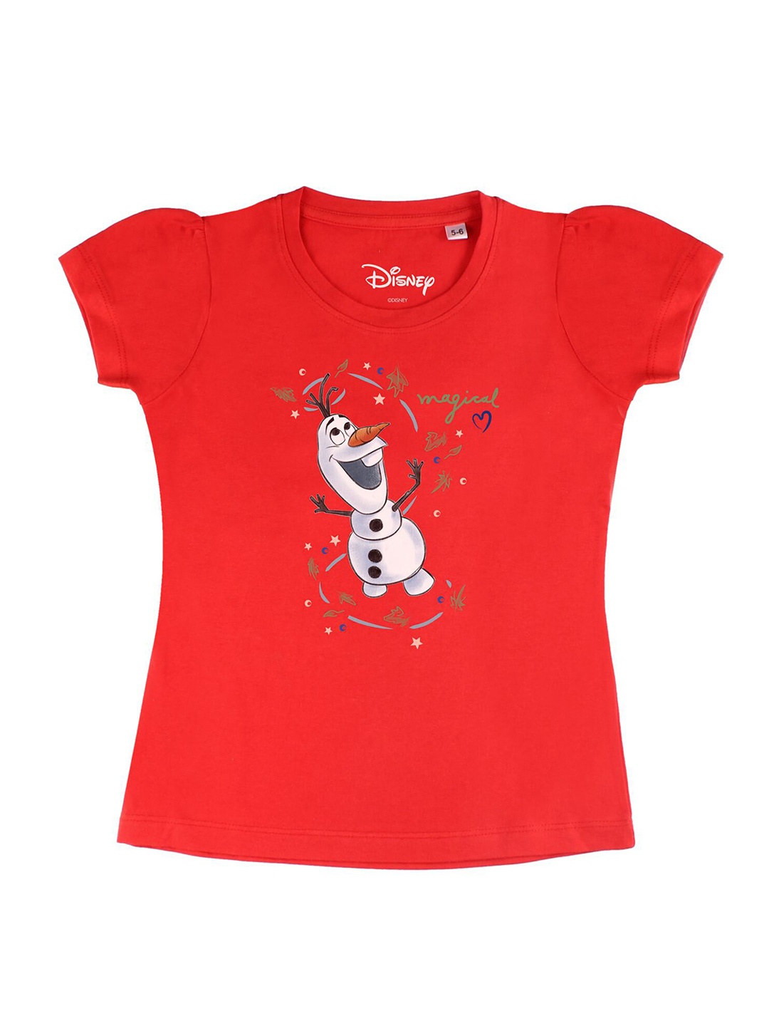 

Disney by Wear Your Mind Girls Red White Typography Printed Pure Cotton T-shirt