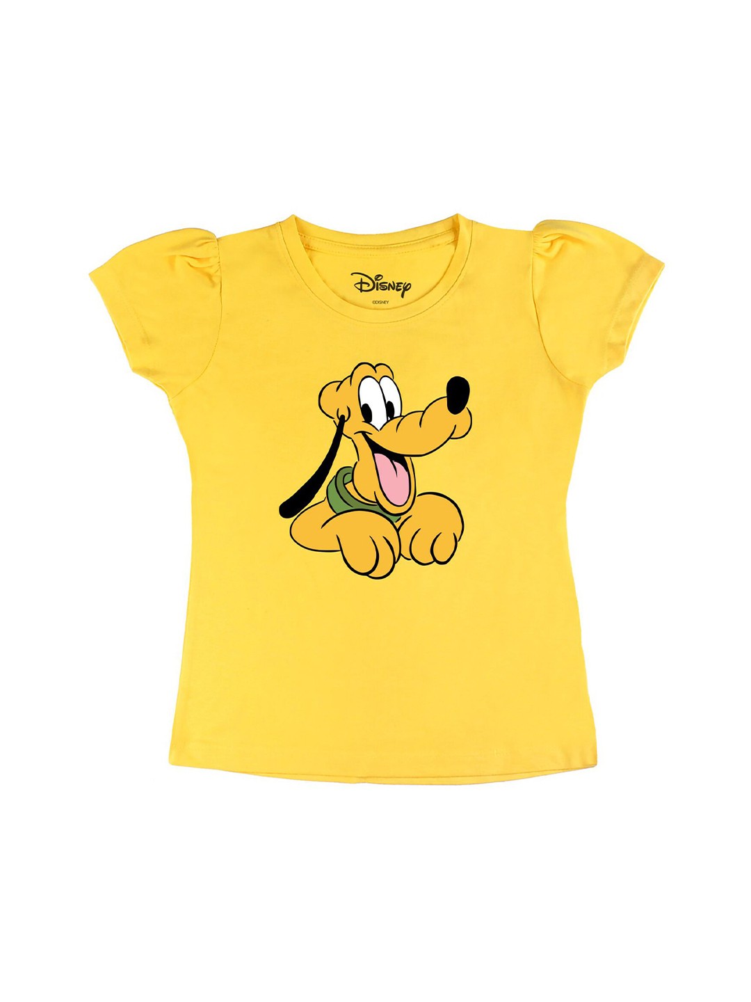 

Disney by Wear Your Mind Girls Yellow Printed Puff Sleeves Pure Cotton T-shirt