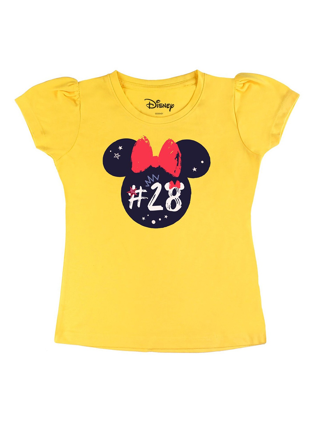 

Disney by Wear Your Mind Girls Yellow Printed Puff Sleeves Pure Cotton T-shirt