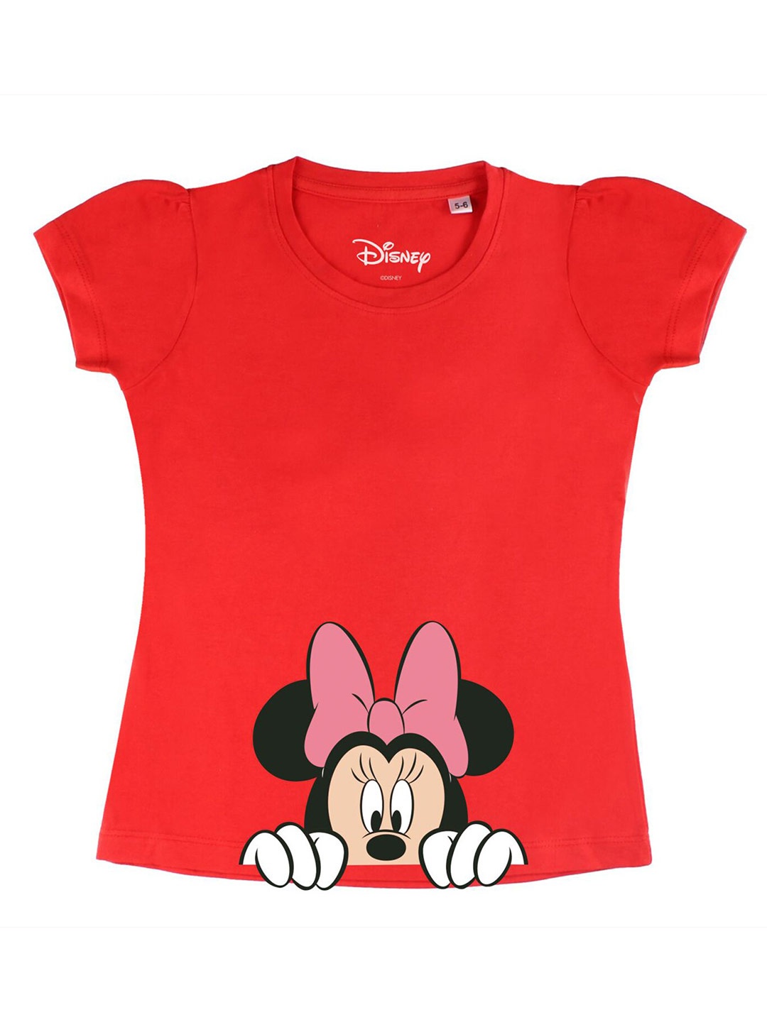 

Disney by Wear Your Mind Girls Red Black Minnie Mouse Printed Pure Cotton T-shirt