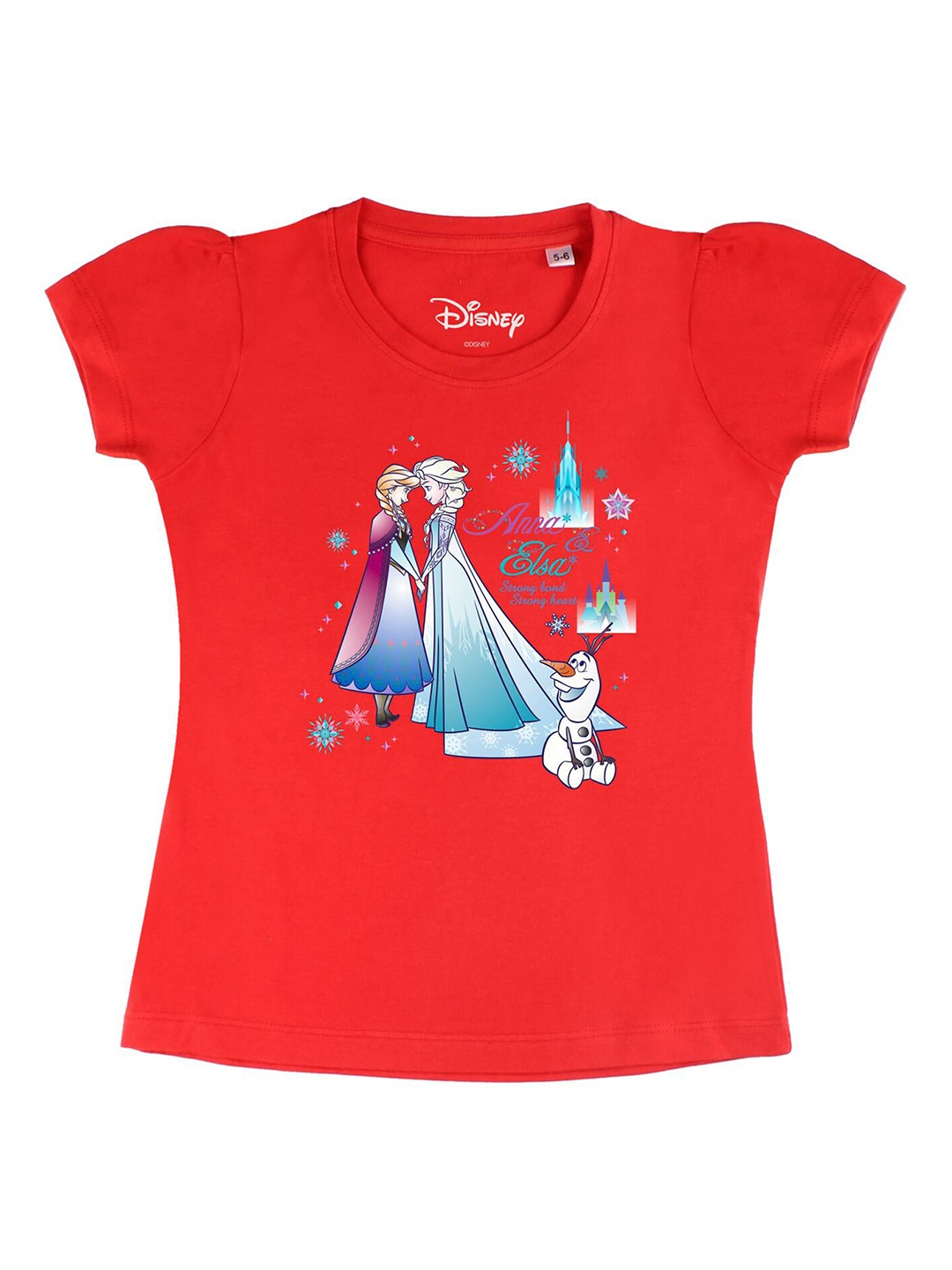 

Disney by Wear Your Mind Girls Red Printed Puff Sleeves Pure Cotton T-shirt