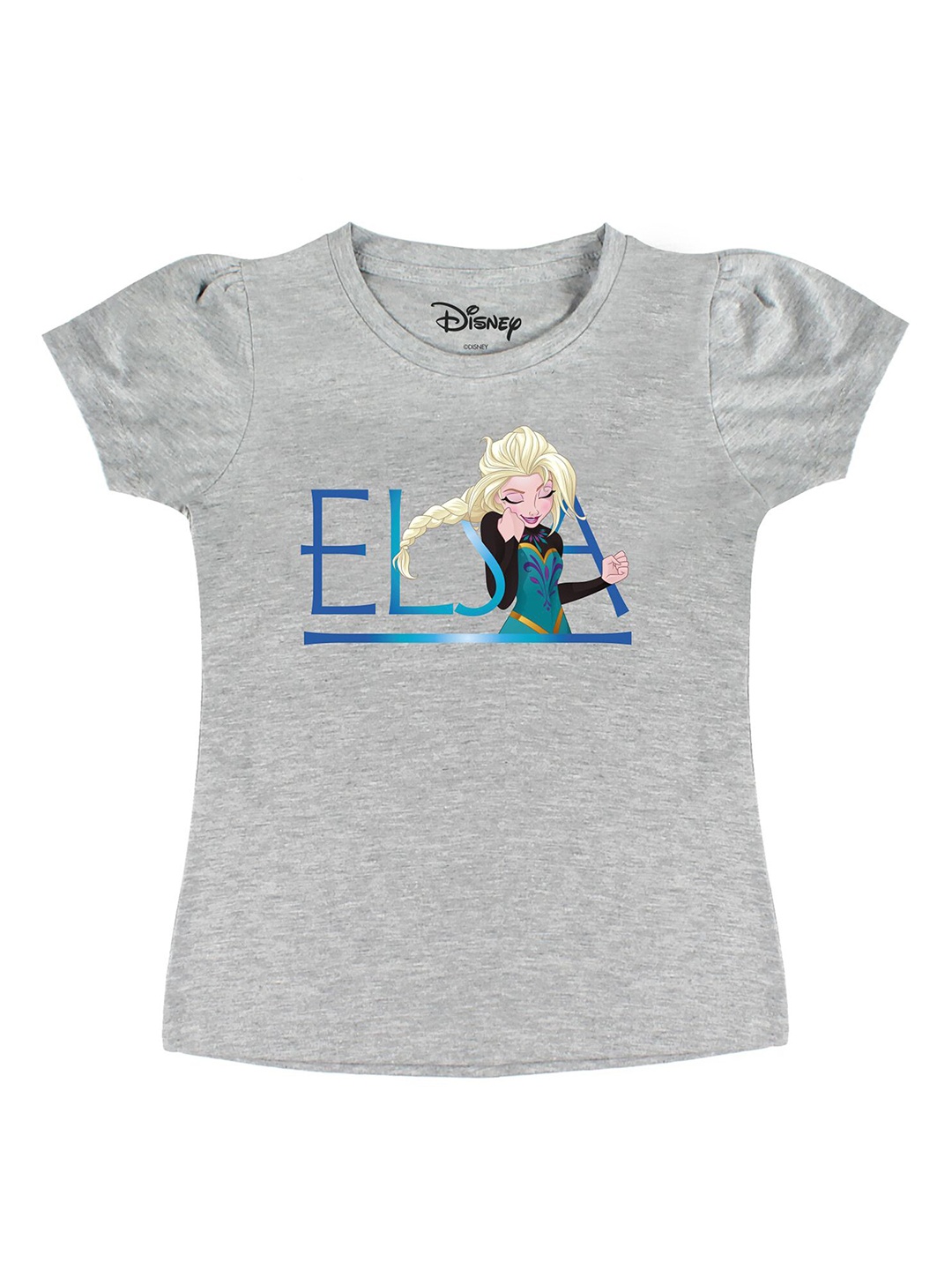 

Disney by Wear Your Mind Girls Grey Printed Pure Cotton T-shirt