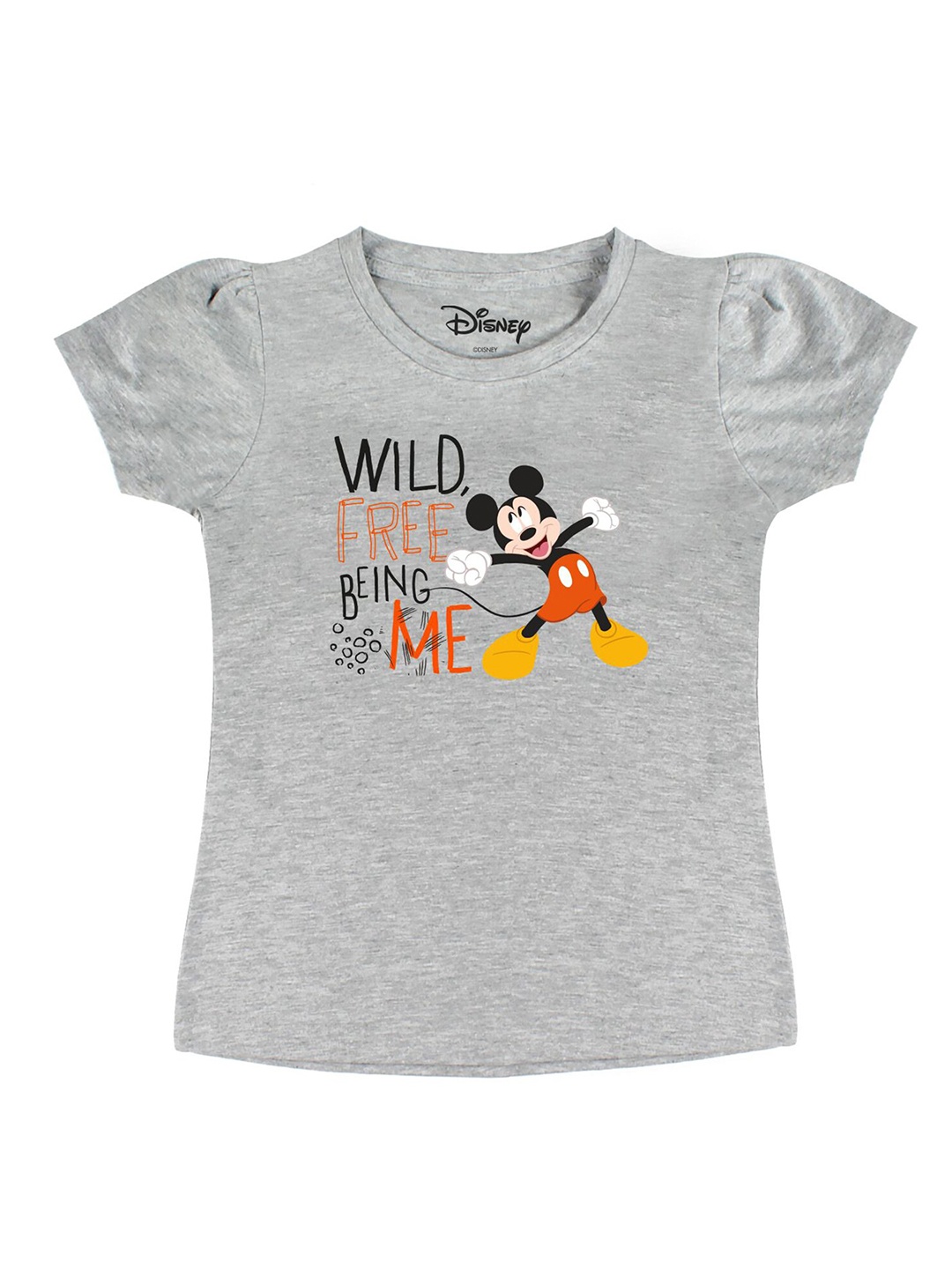 

Disney by Wear Your Mind Girls Grey Black Mickey Mouse Printed Pure Cotton T-shirt