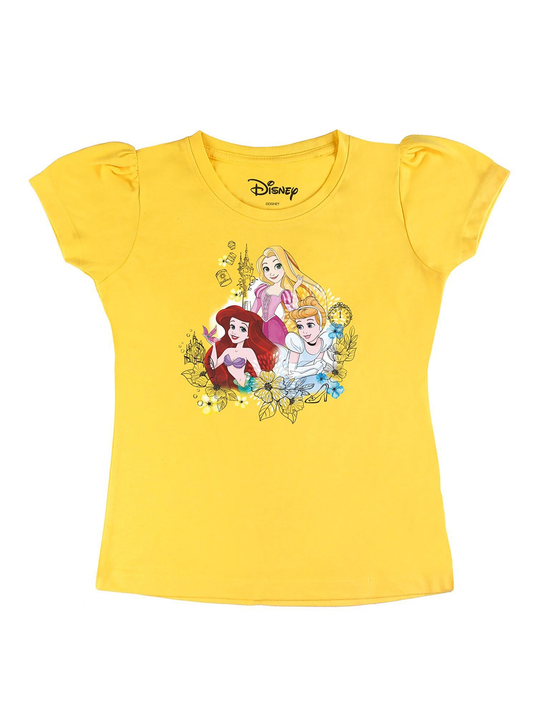 

Disney by Wear Your Mind Girls Yellow White Printed Pure Cotton T-shirt
