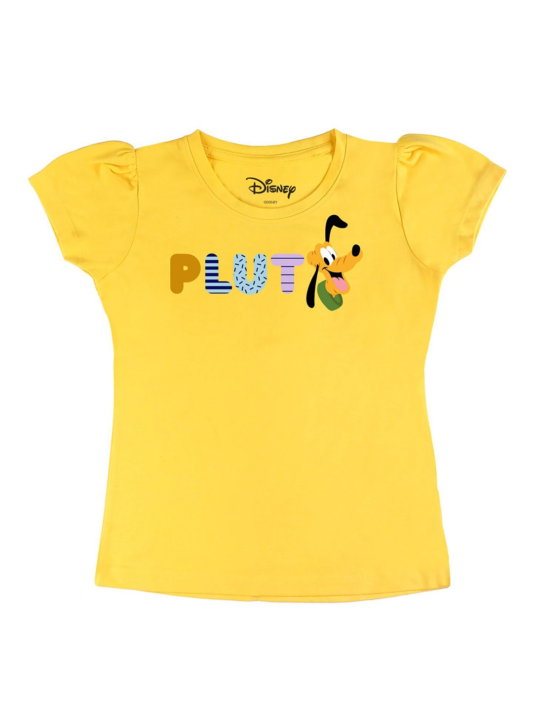 

Disney by Wear Your Mind Girls Yellow Blue Printed Pure Cotton T-shirt