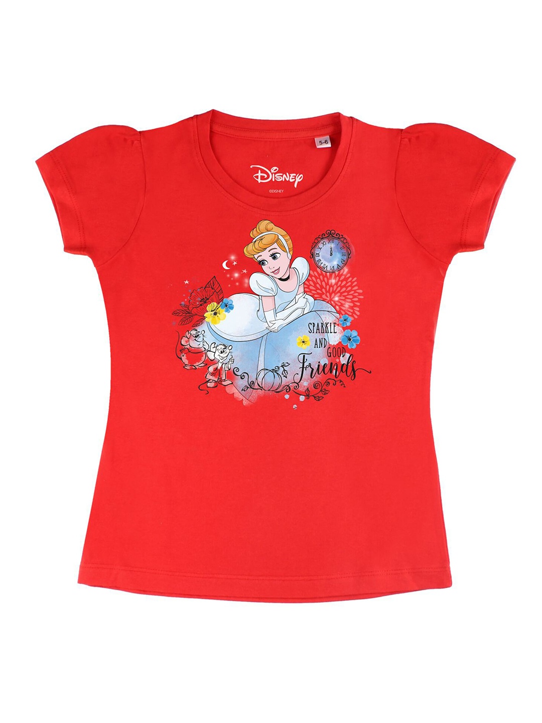 

Disney by Wear Your Mind Girls Red White Printed Pure Cotton T-shirt