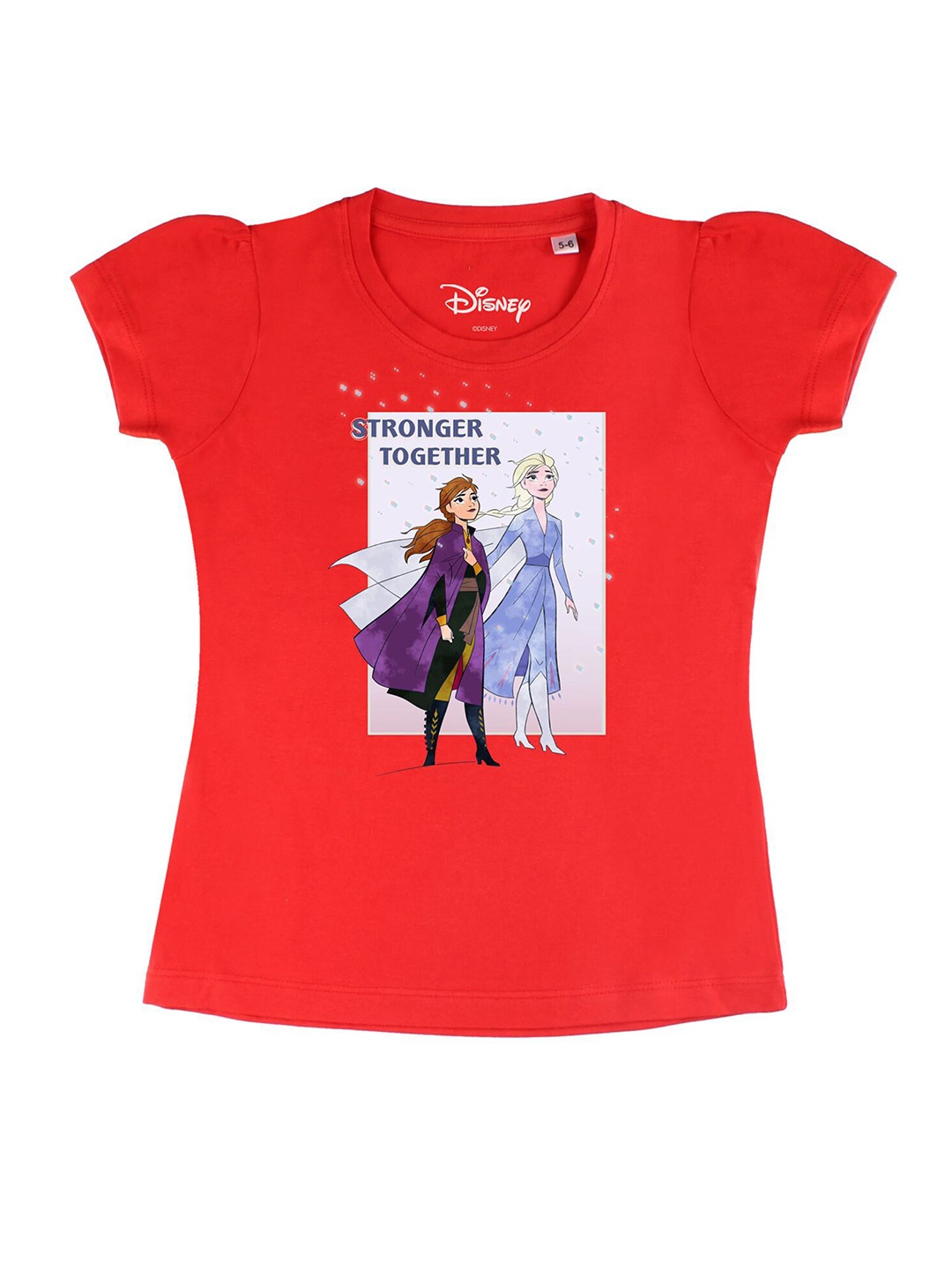 

Disney by Wear Your Mind Girls Red White Printed Pure Cotton T-shirt