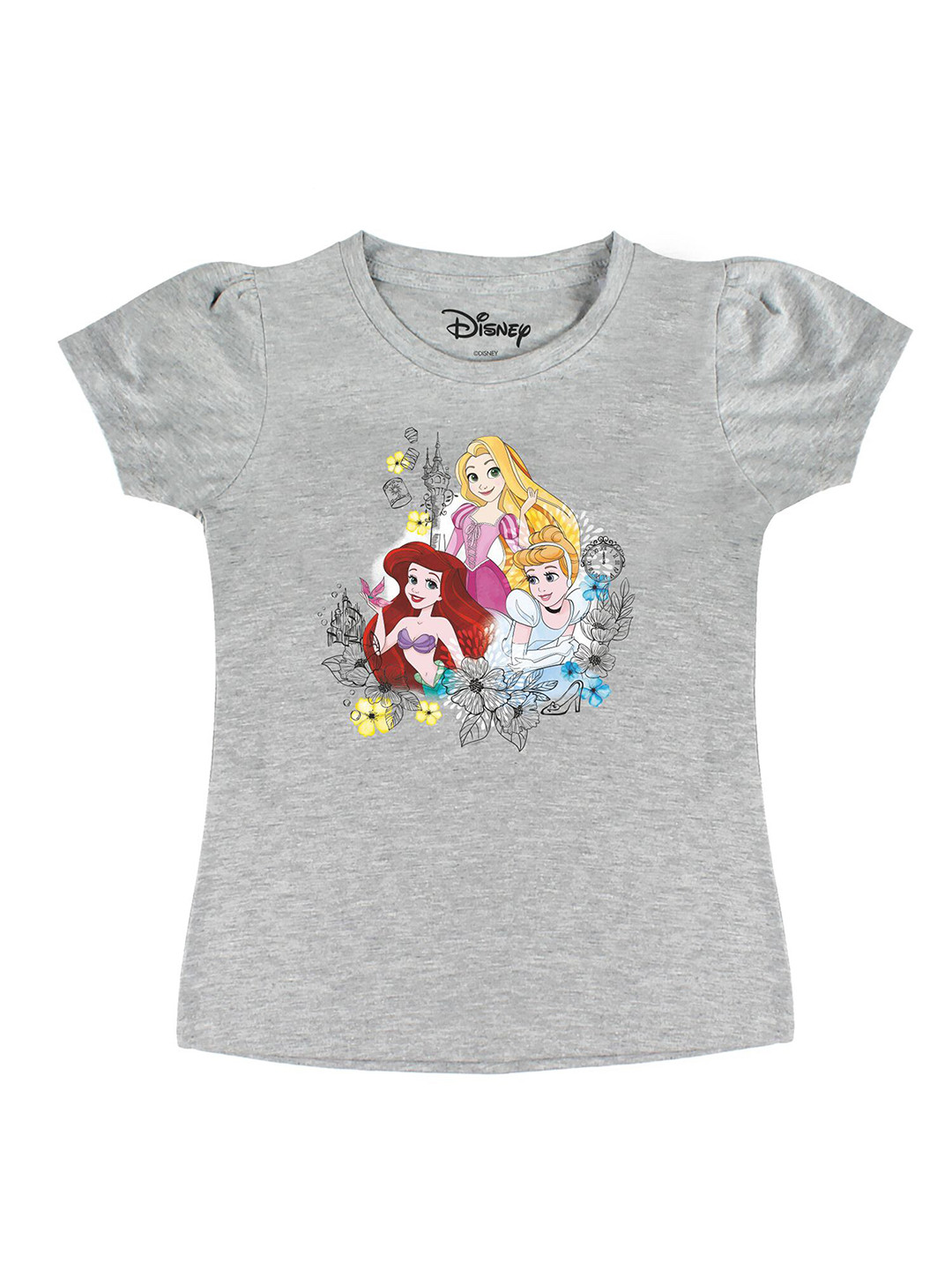 

Disney by Wear Your Mind Girls Grey Disney Princess Printed Cotton T-shirt