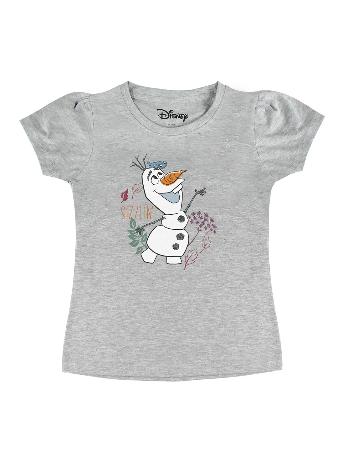 

Disney by Wear Your Mind Girls Grey White Printed Pure Cotton T-shirt