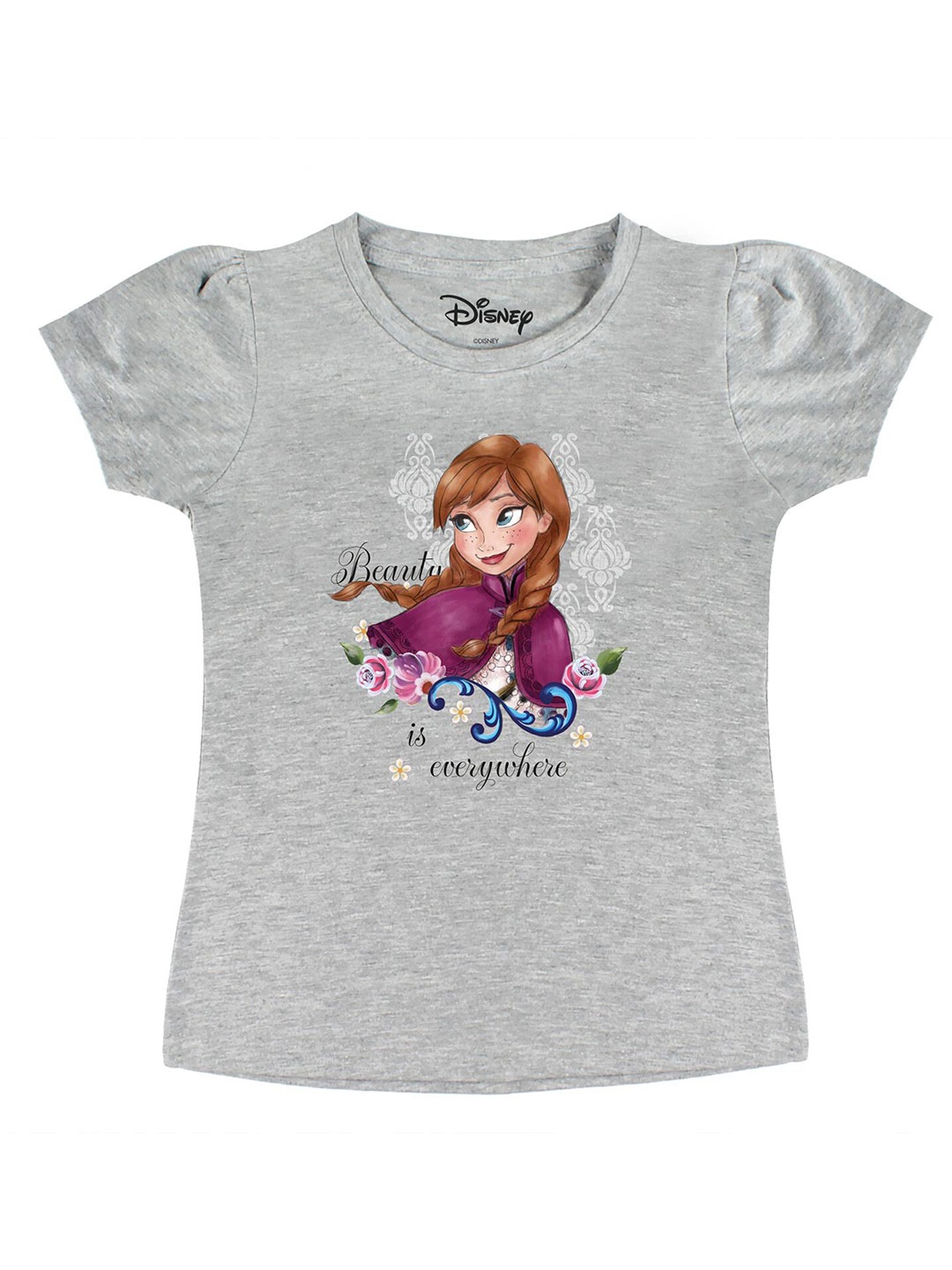 

Disney by Wear Your Mind Girls Grey Printed Pure Cotton T-shirt
