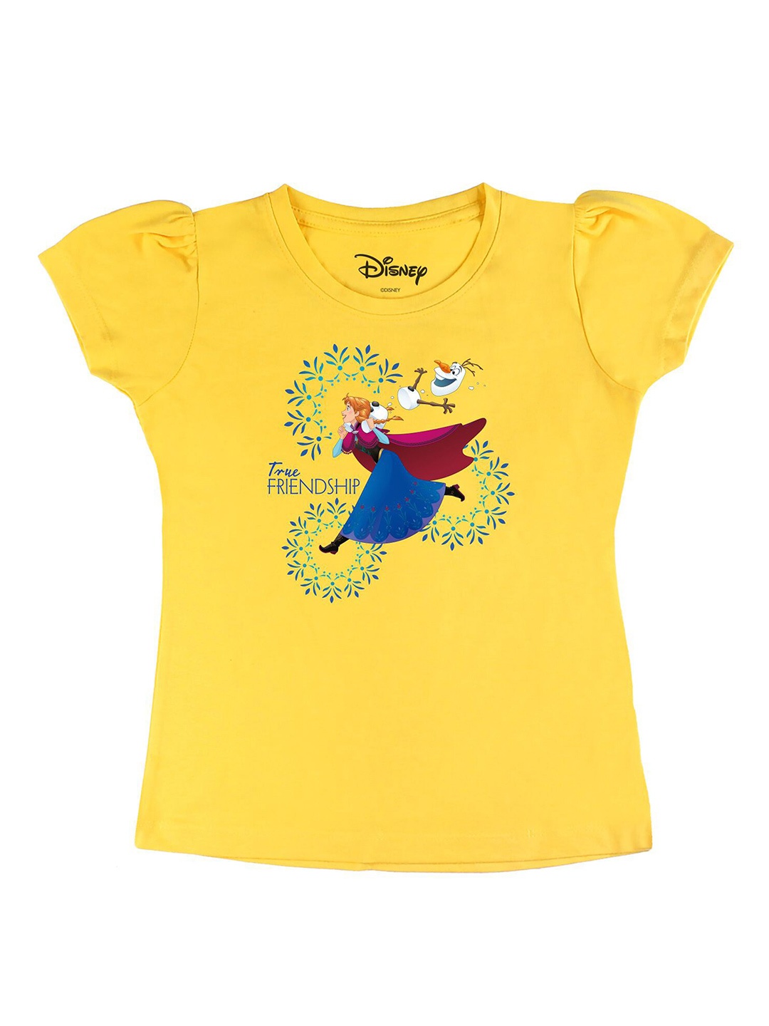 

Disney by Wear Your Mind Girls Yellow Disney Princess Printed Cotton Pure Cotton T-shirt