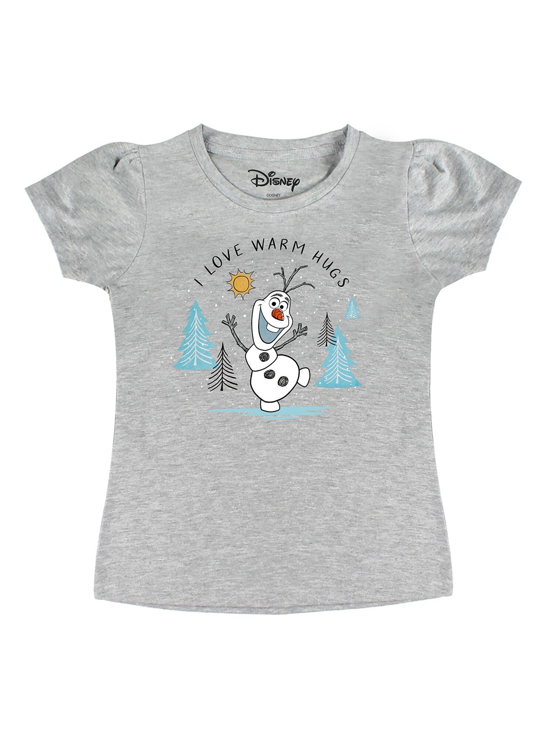 

Disney by Wear Your Mind Girls Grey White Printed Pure Cotton T-shirt