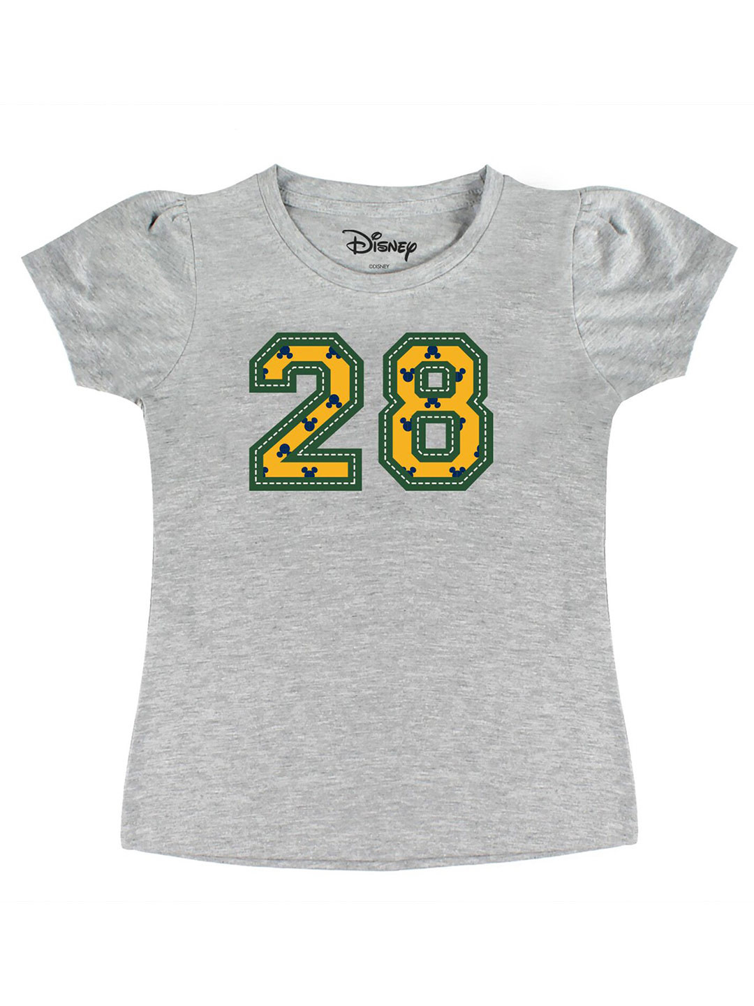 

Disney by Wear Your Mind Girls Grey Printed Puff Sleeves Pure Cotton T-shirt