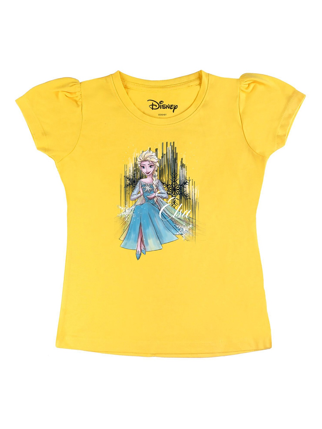 

Disney by Wear Your Mind Girls Yellow Blue Printed Pure Cotton T-shirt