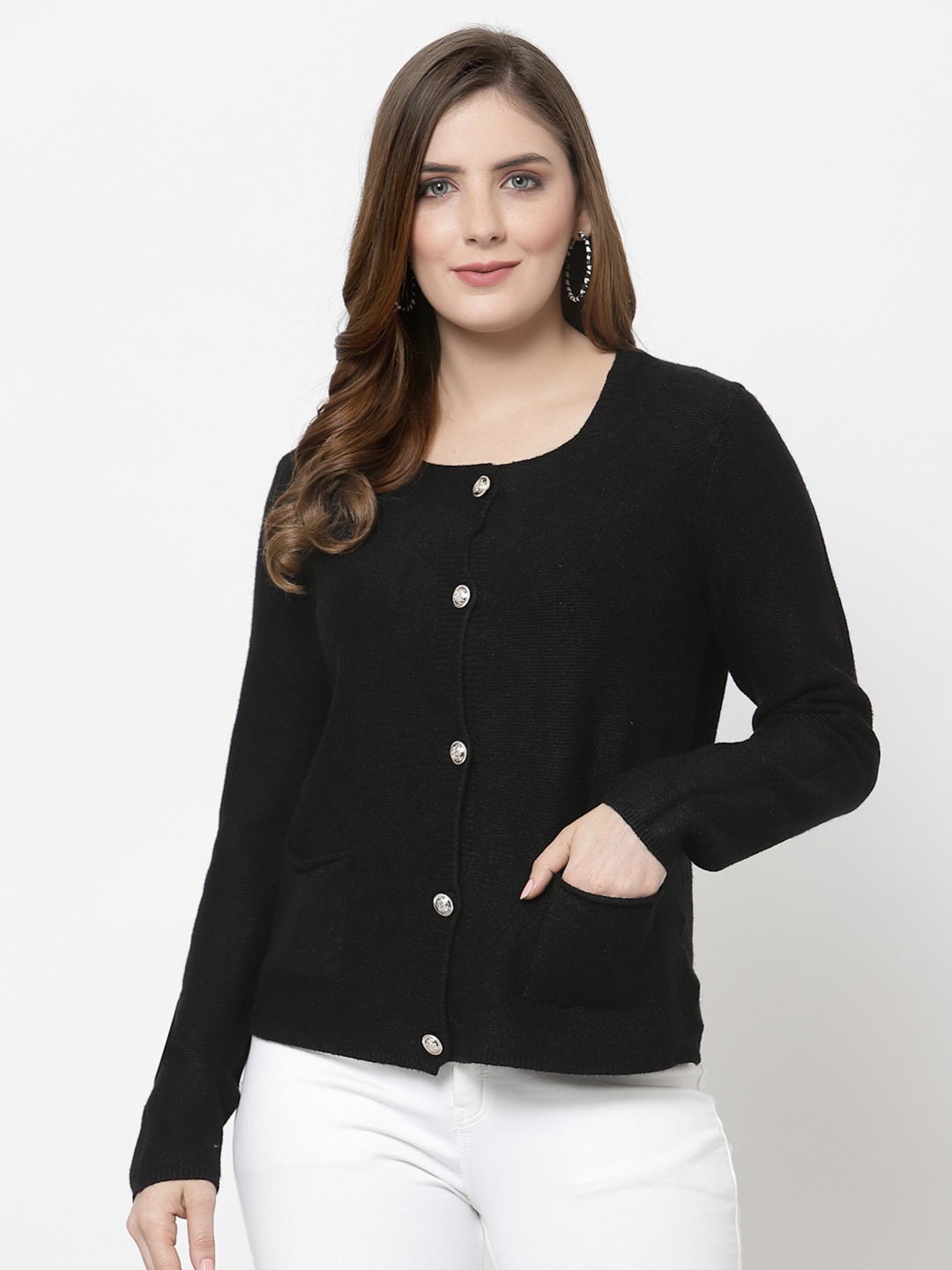 

Mafadeny Women Black Solid Cardigan