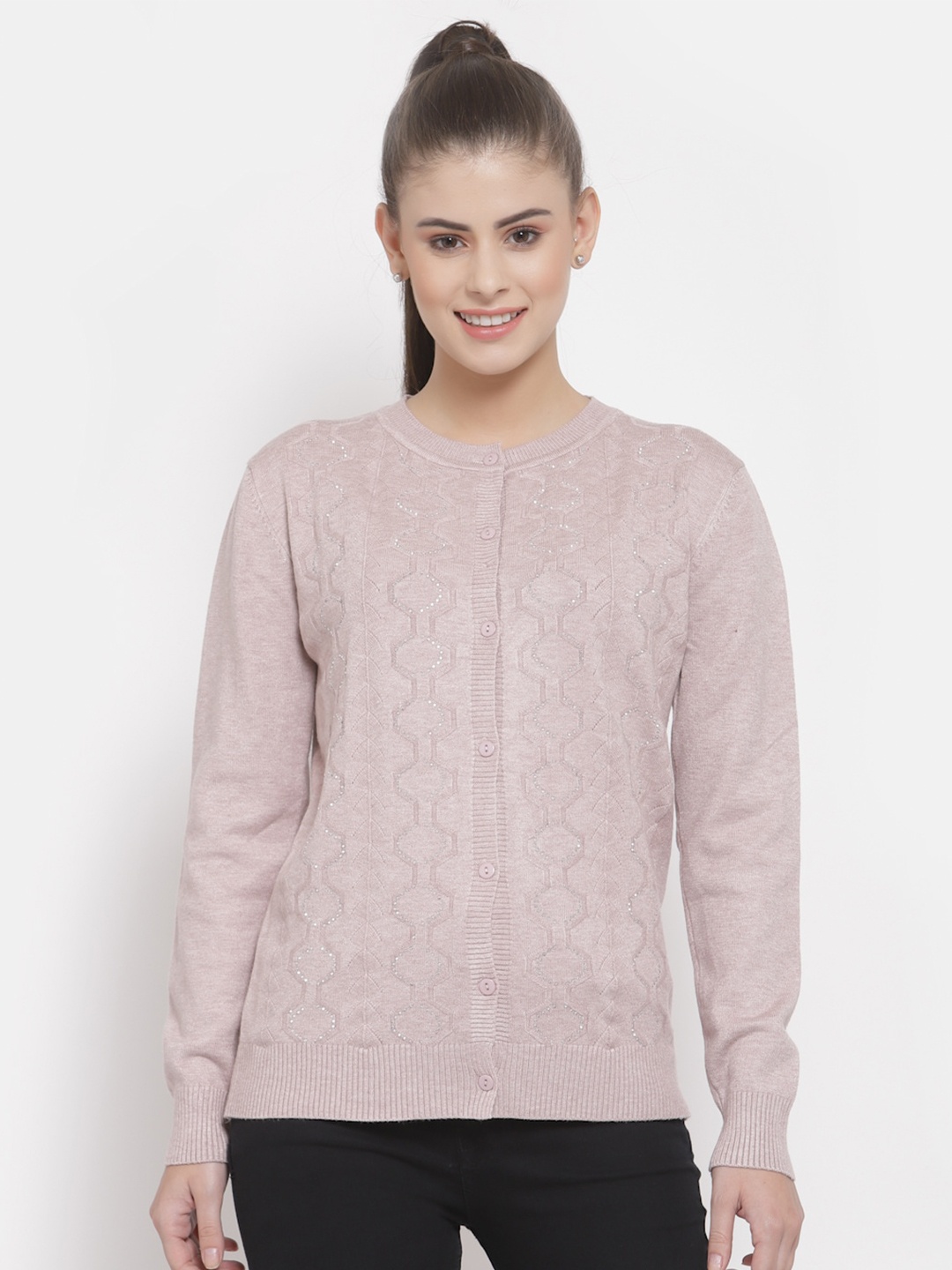 

Mafadeny Women Mauve Printed Cardigan