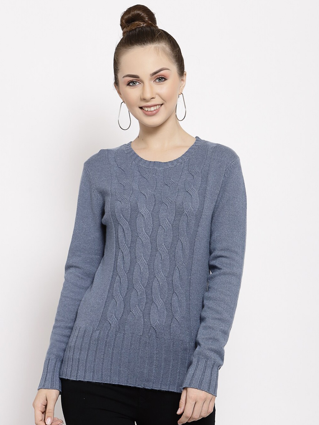 

Mafadeny Women Blue Cable Knit Sweater