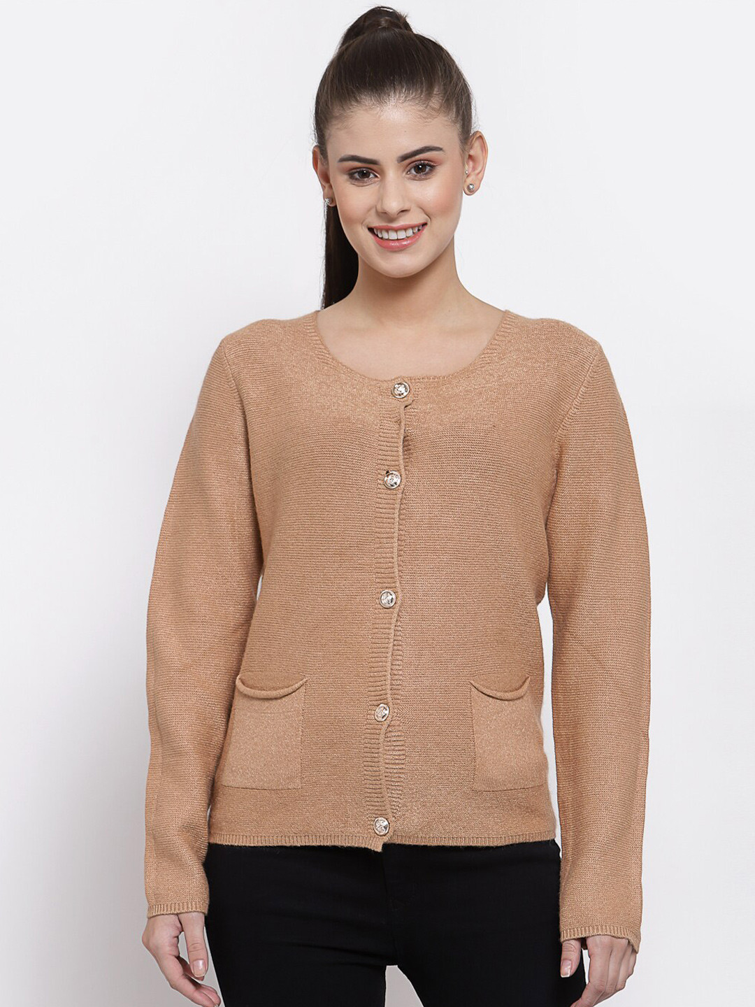 

Mafadeny Women Camel Brown Front Open Cardigan