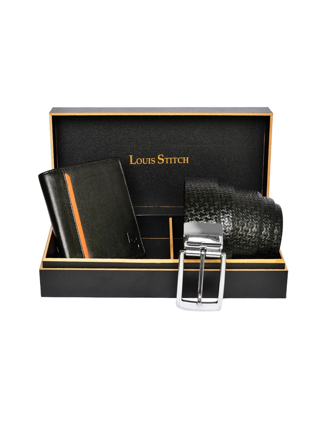 

LOUIS STITCH Men Genuine Leather Accessory Gift Set, Black
