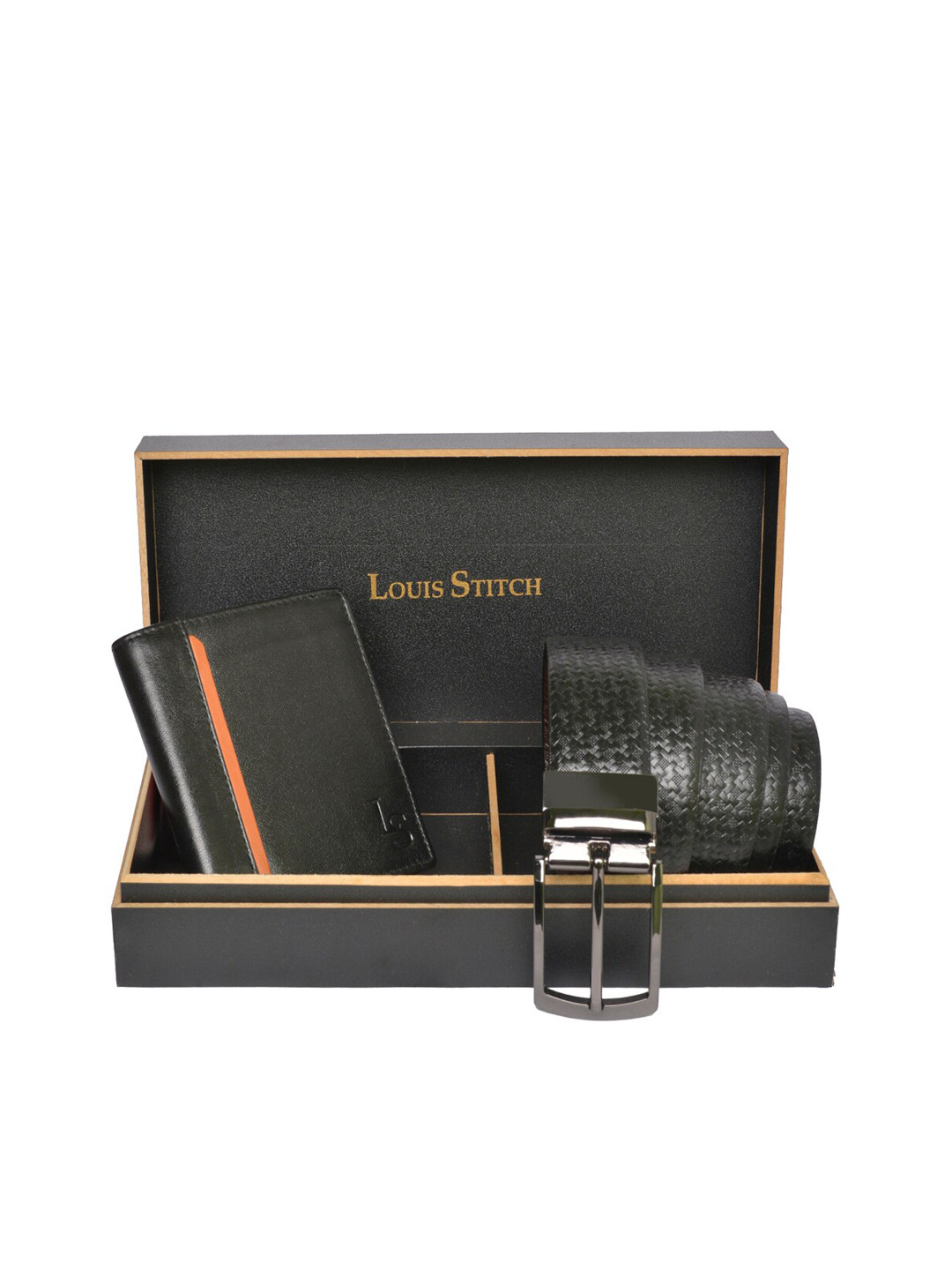 

LOUIS STITCH Men Black Genuine Leather Accessory Gift Set