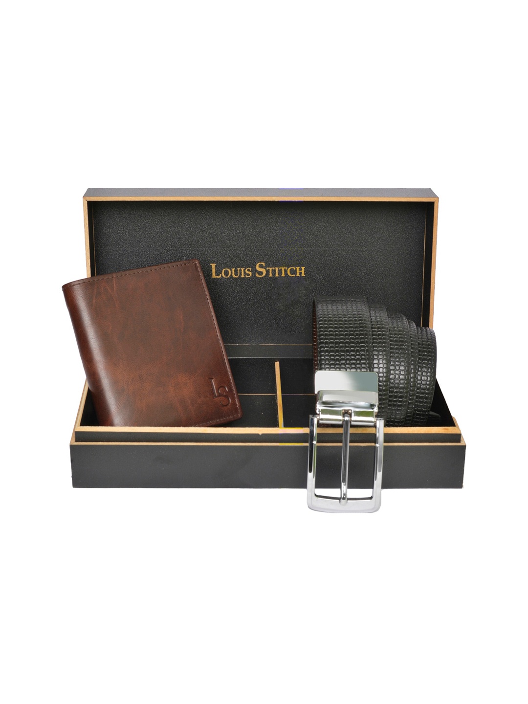 

LOUIS STITCH Men Genuine Leather Accessory Gift Set, Black