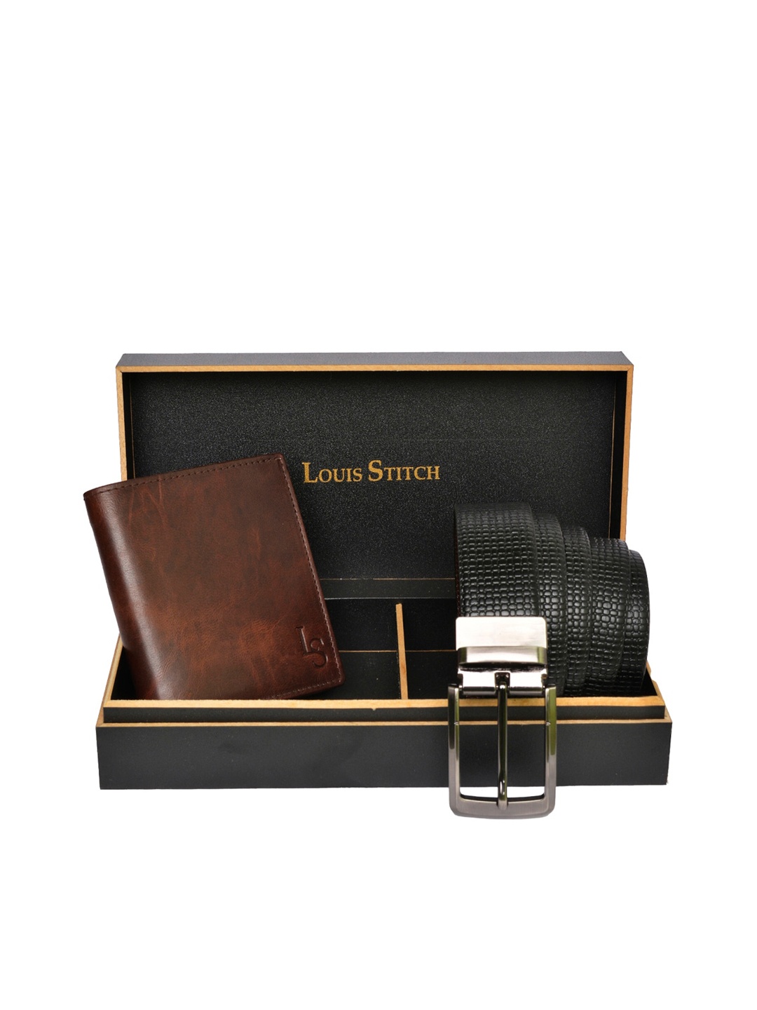 

LOUIS STITCH Men Black & brown Genuine Leather Accessory Gift Set