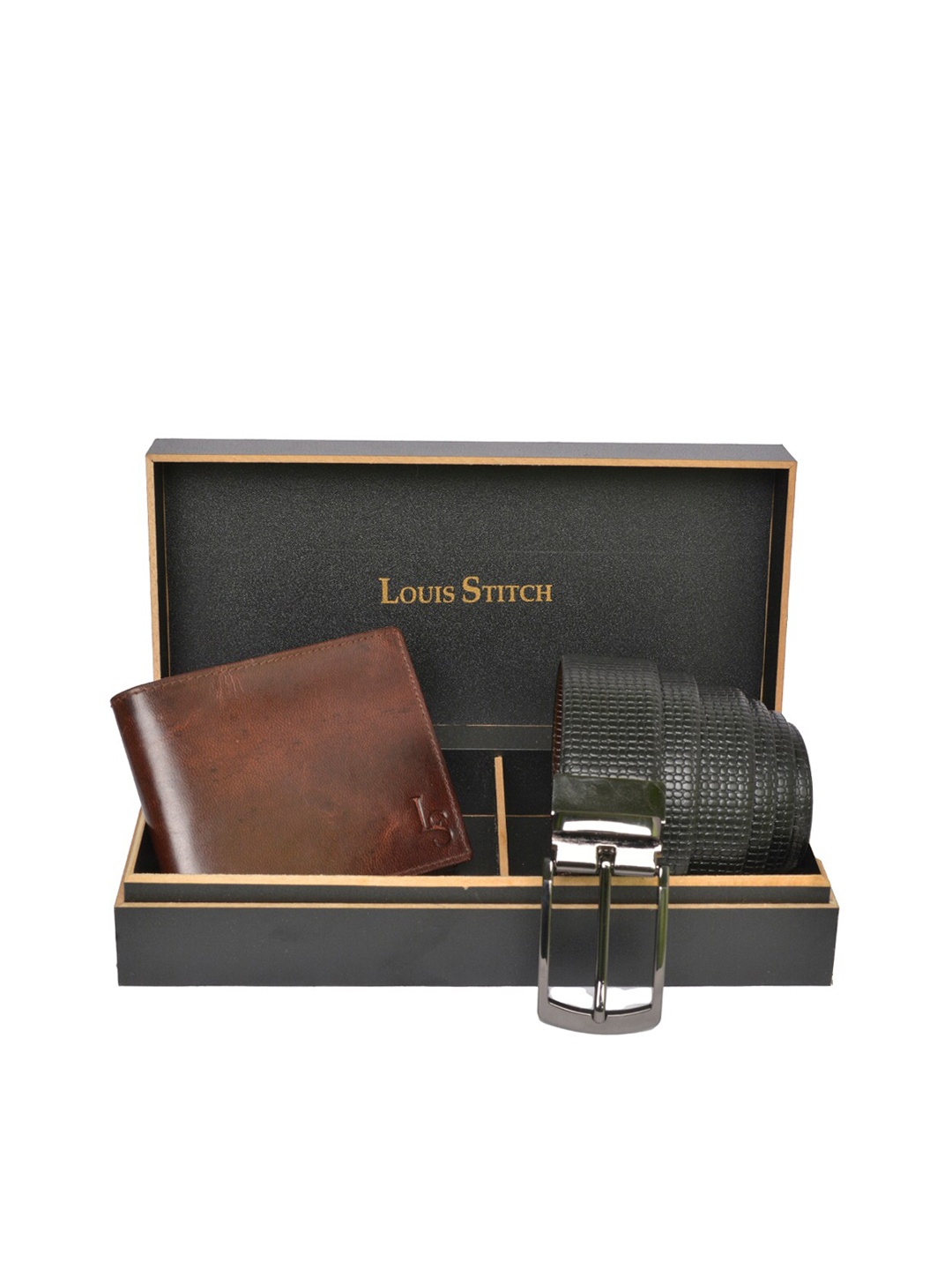 

LOUIS STITCH Men Black & Brown Genuine Leather Accessory Gift Set