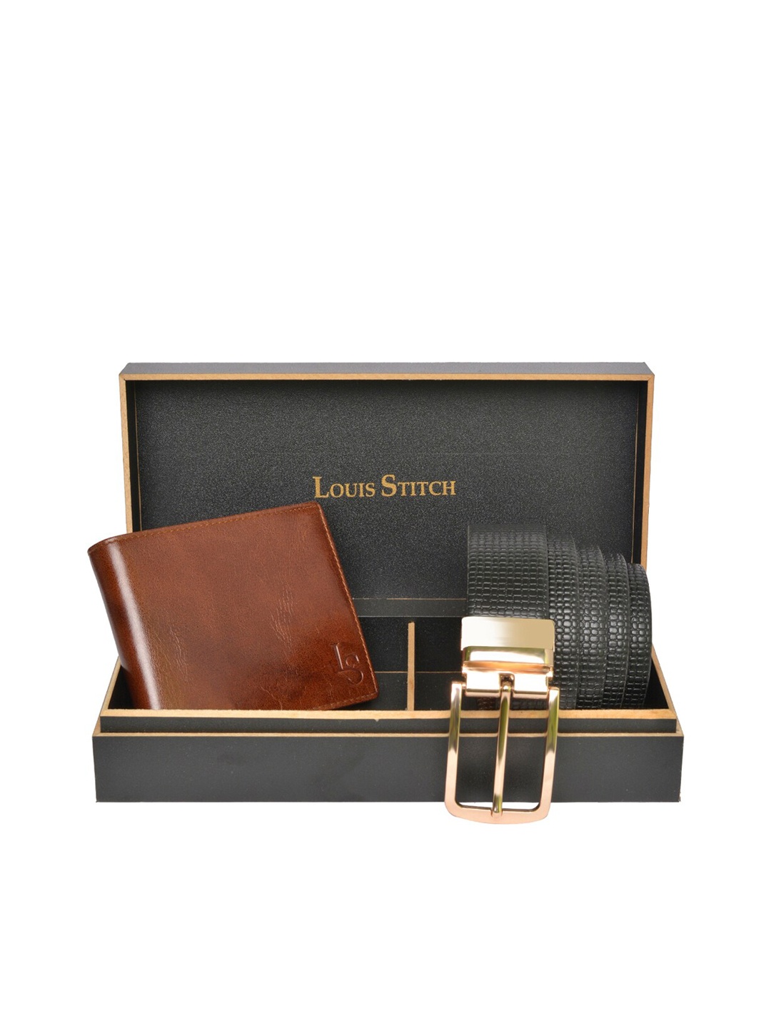 

LOUIS STITCH Men Black & Brown Genuine Leather Accessory Gift Set