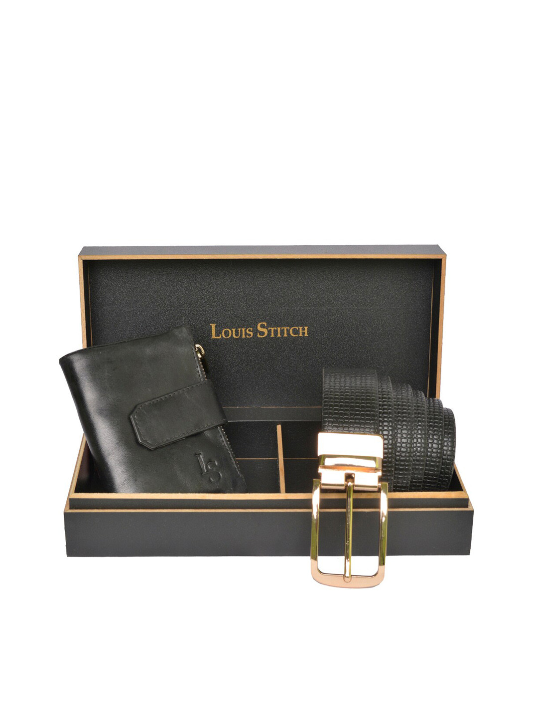 

LOUIS STITCH Men Black Genuine Leather Accessory Gift Set